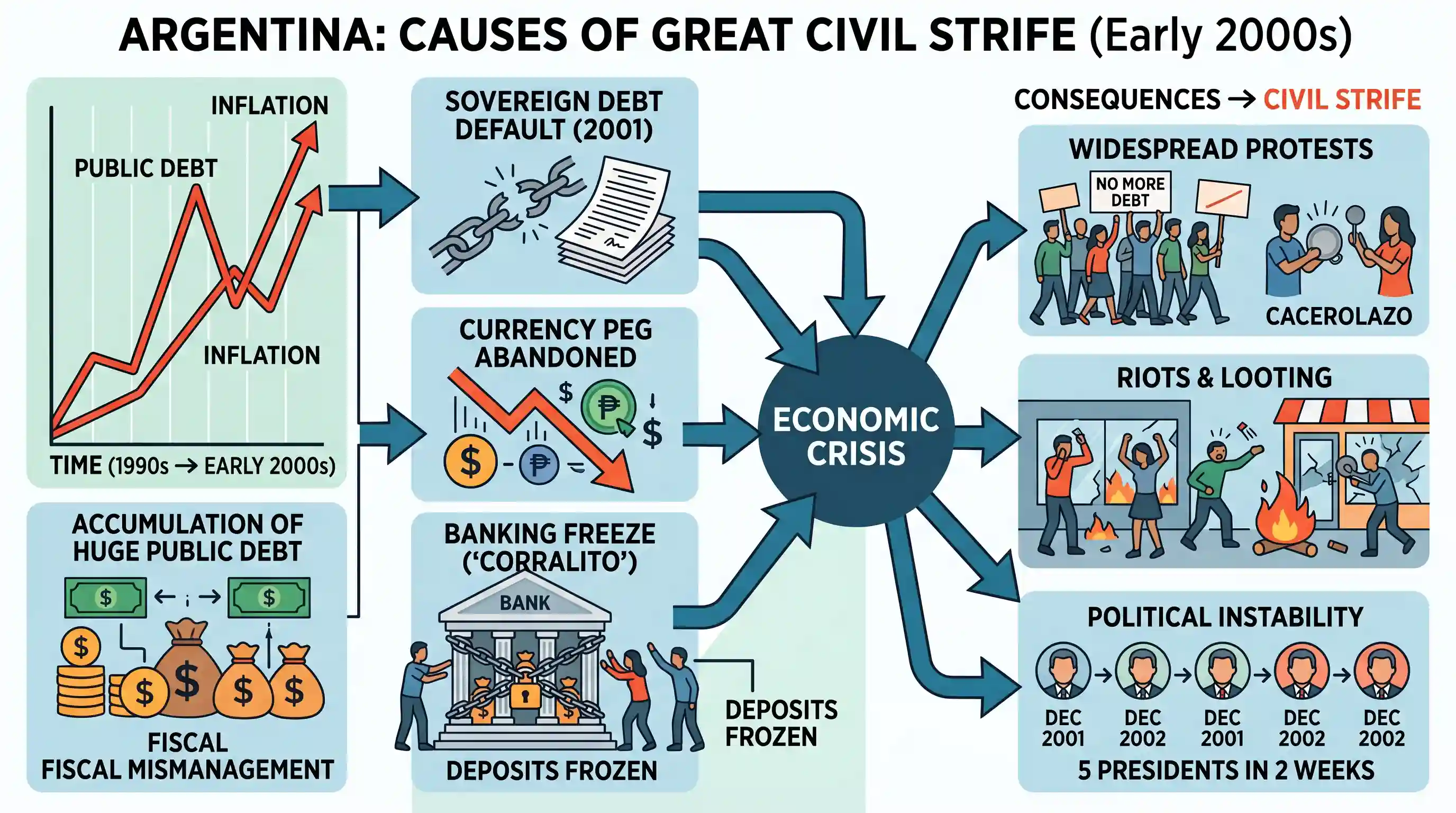 economy: What was the main reason for a great civil strife in Argentina recently?