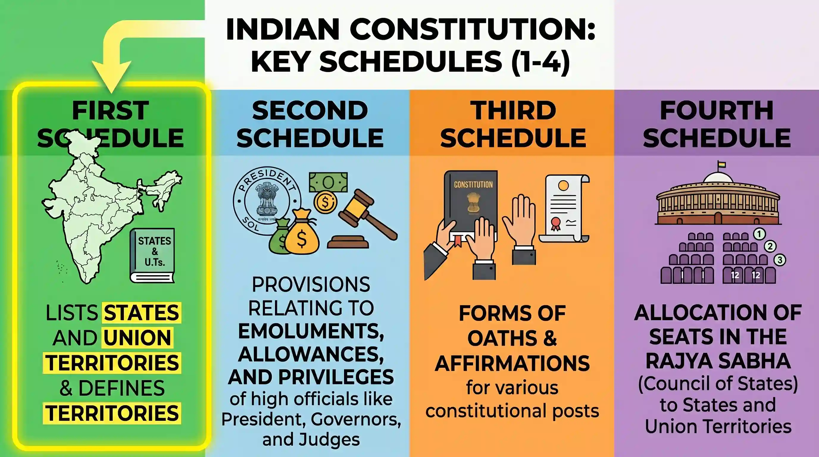 polity-and-governance: Which one of the following schedules of the Indian Constitution lists the names of states and specifies their territorie