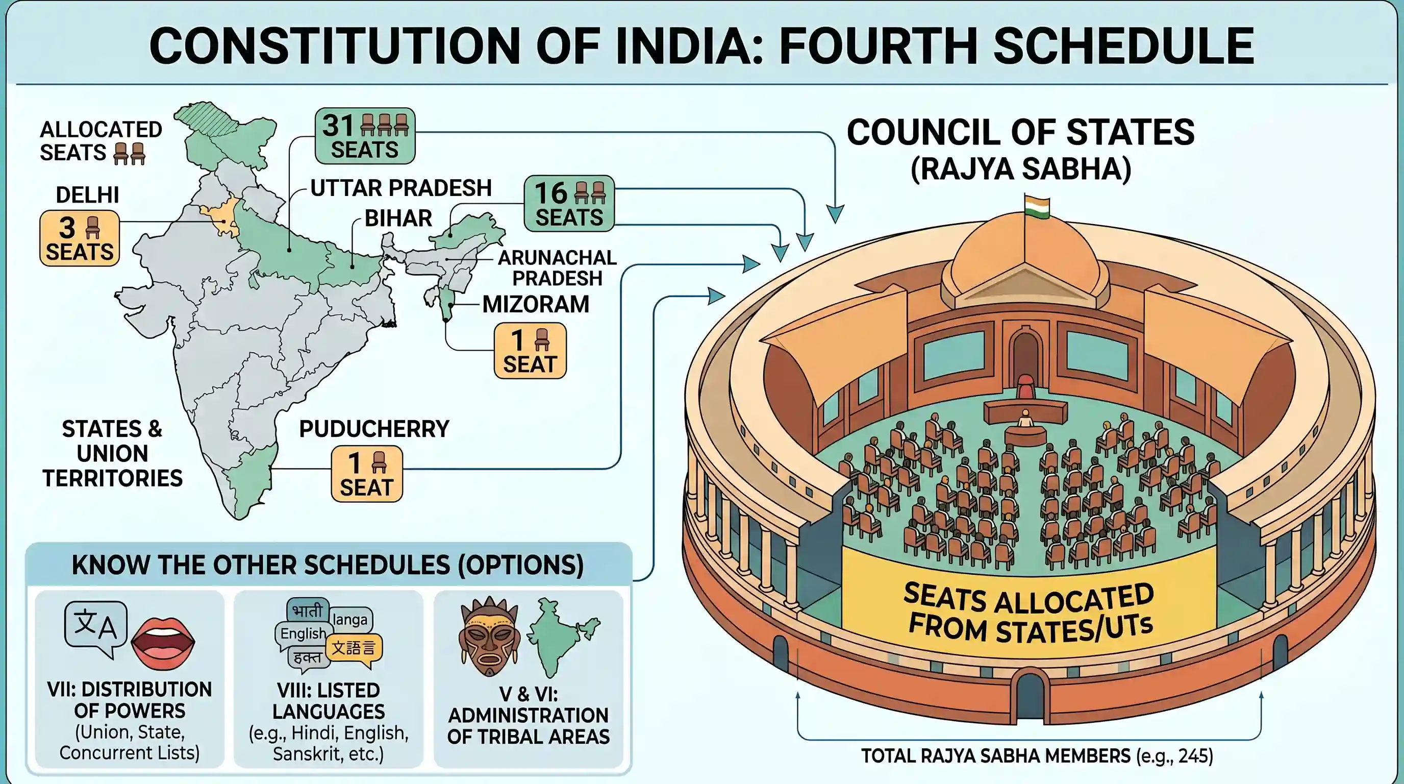 polity-and-governance: Which one of the following statements correctly describes the Fourth Schedule of the Constitution of India?