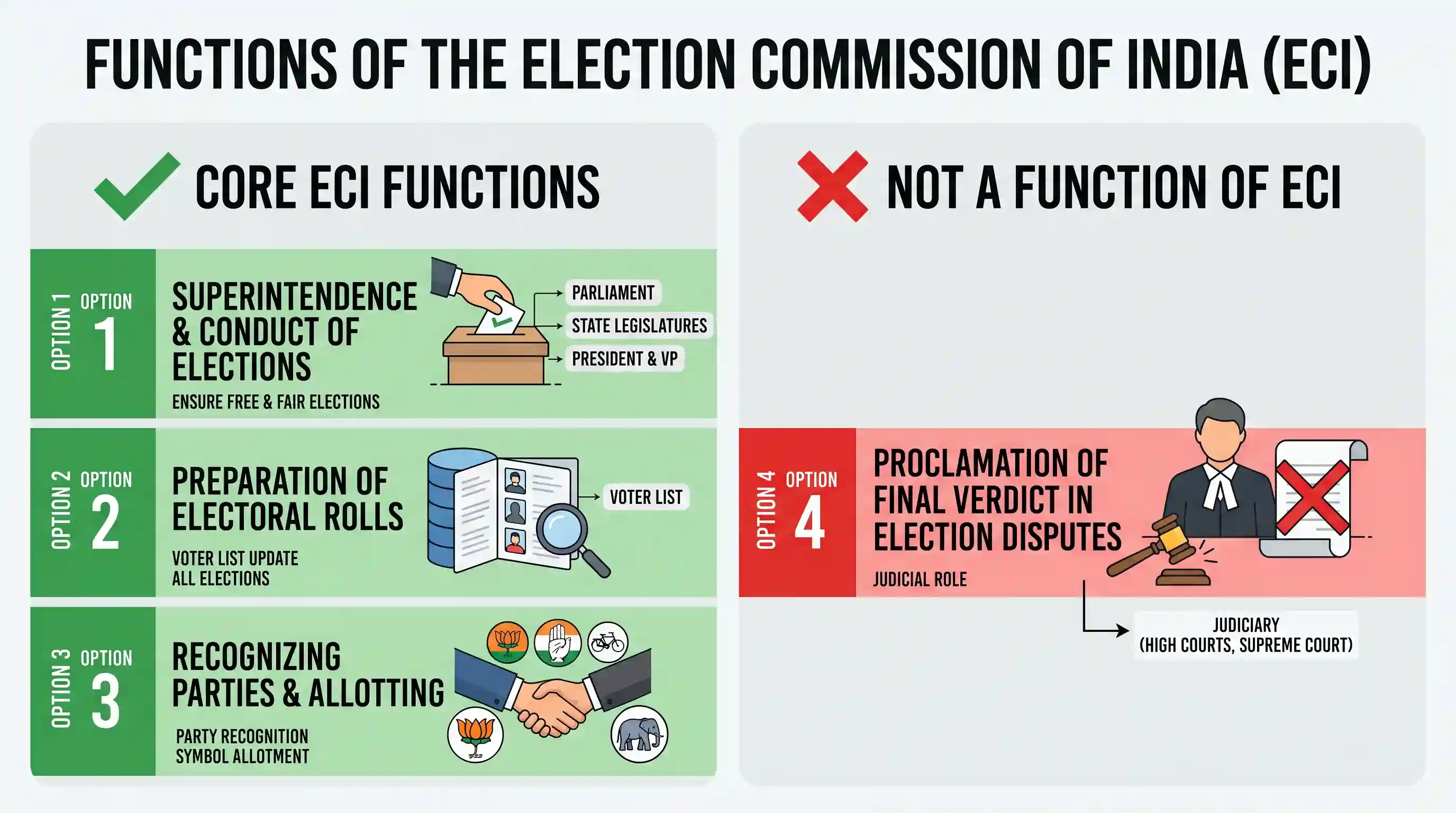 polity-and-governance: Consider the following tasks: 1. Superintendence, direction and conduct of free and fair elections. 2. Preparation of el