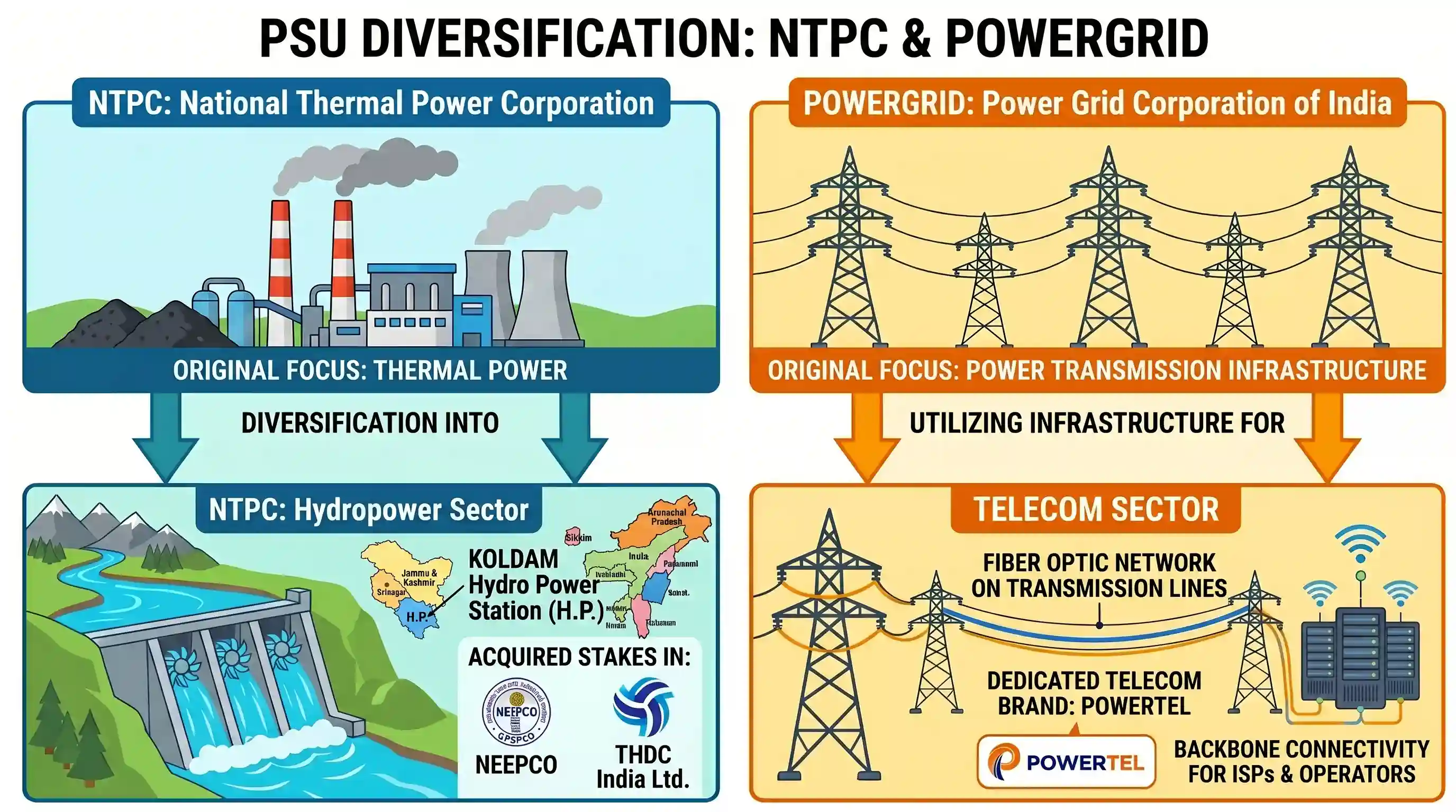 economy: Consider the following statements: 1. National Thermal Power Corporation has diversified into hydropower sector. 2. Powe