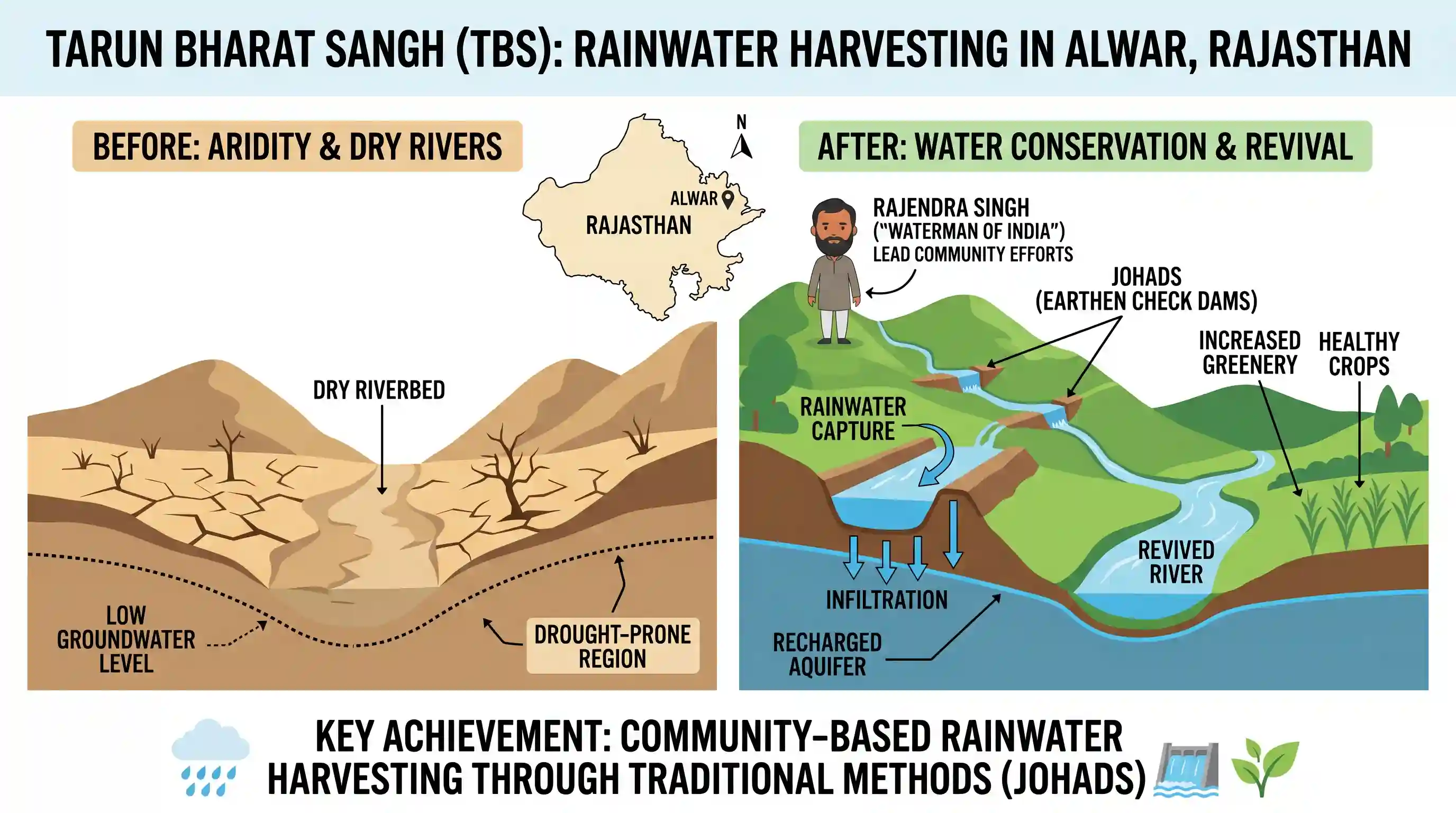 geography: Tarun Bharat Sangh, an organization based in a village near Alwar (Rajasthan), has become famous because of