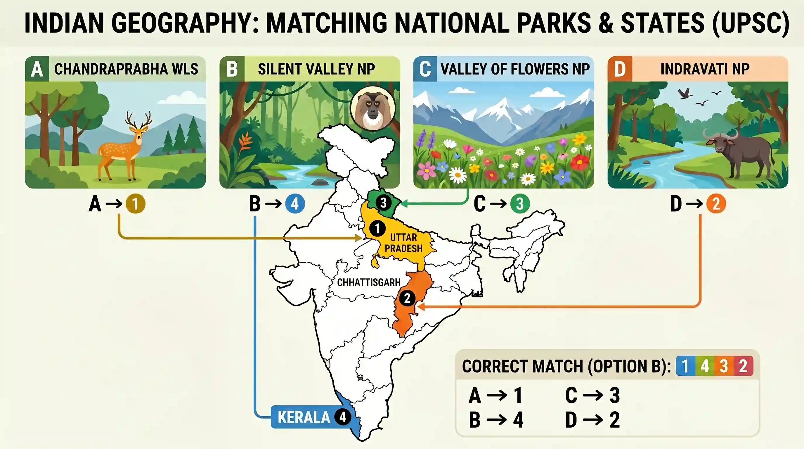 geography: Match List-I (National Park/Sanctuary) with List-II (state) and select the correct answer using the codes given below th