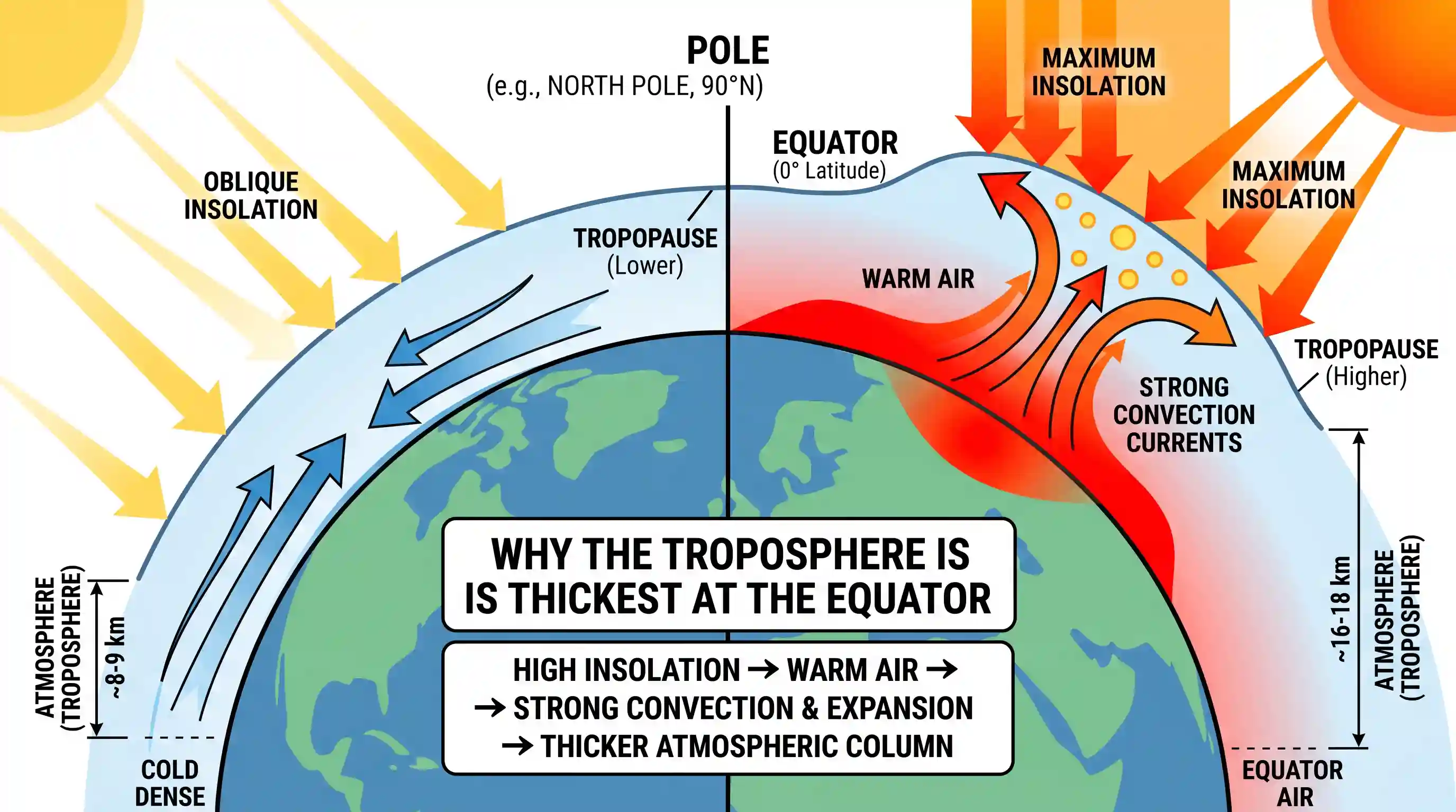 geography: Assertion (A): The thickness of the atmosphere is maximum over the Equator. Reason (R): High insolation and strong conve