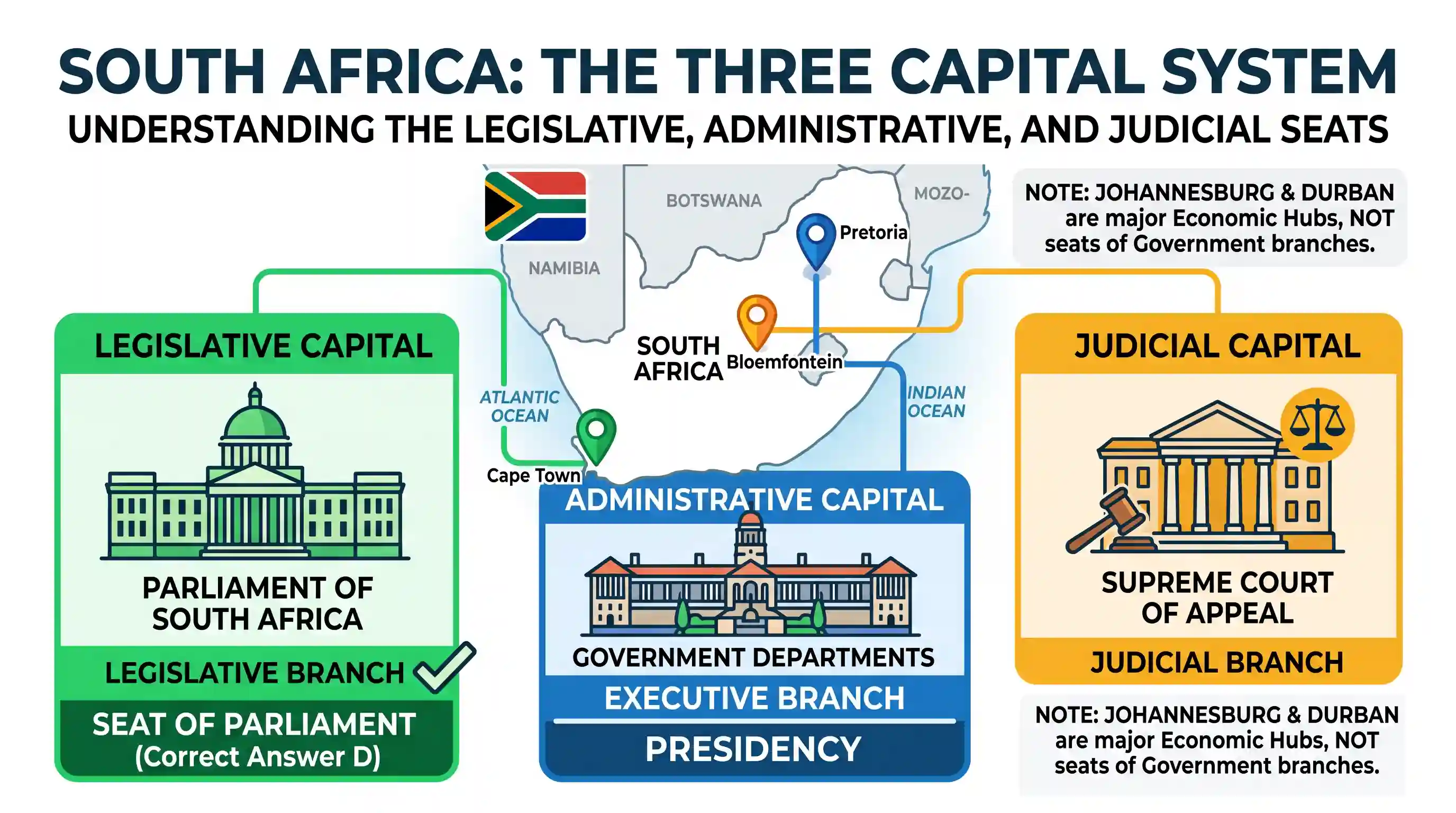 polity-and-governance: Which one of the following cities is the seat of Parliament of South Africa?