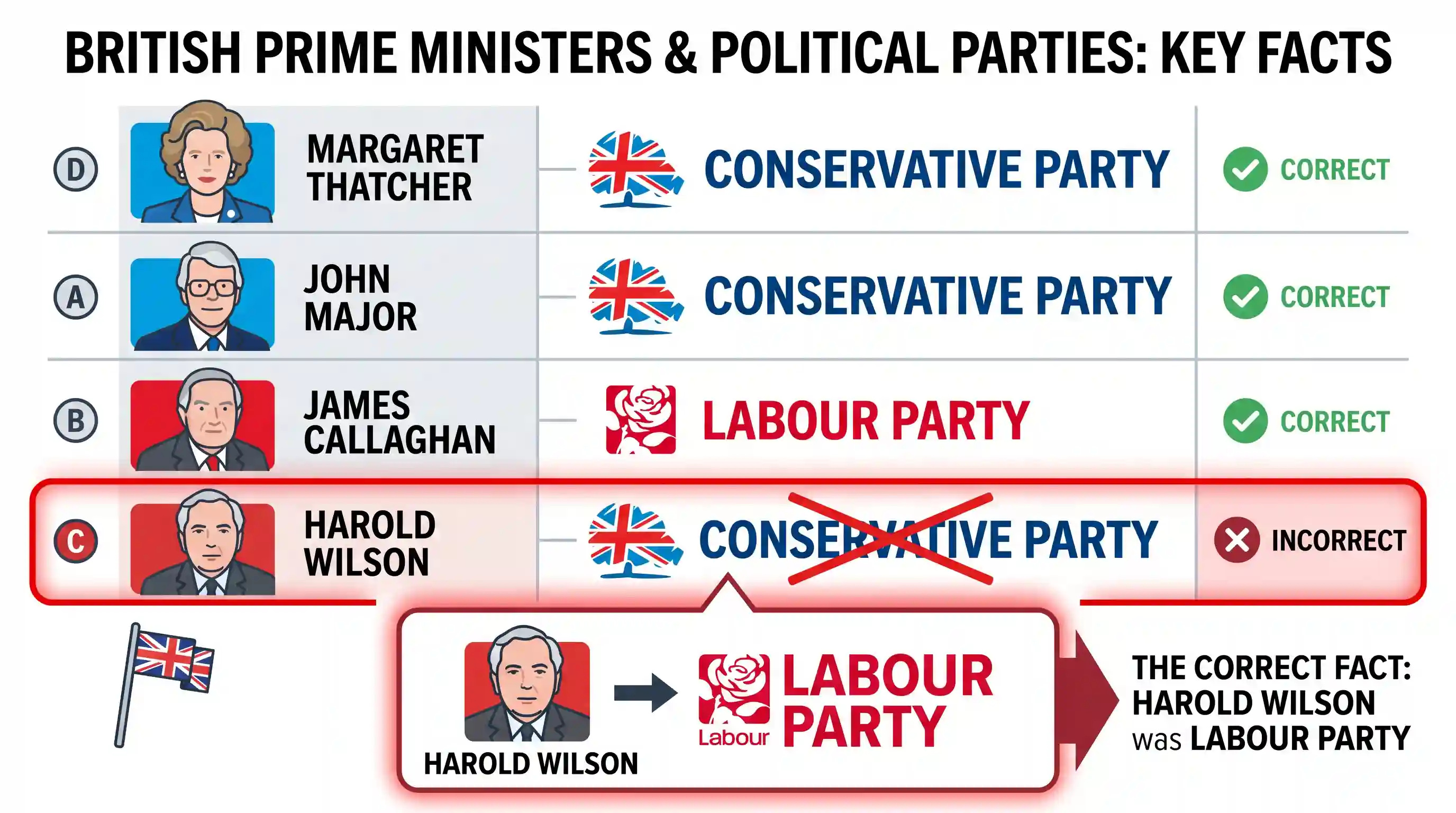 history: Which one of the following pairs is not correctly matched? British Prime Minister Political Party