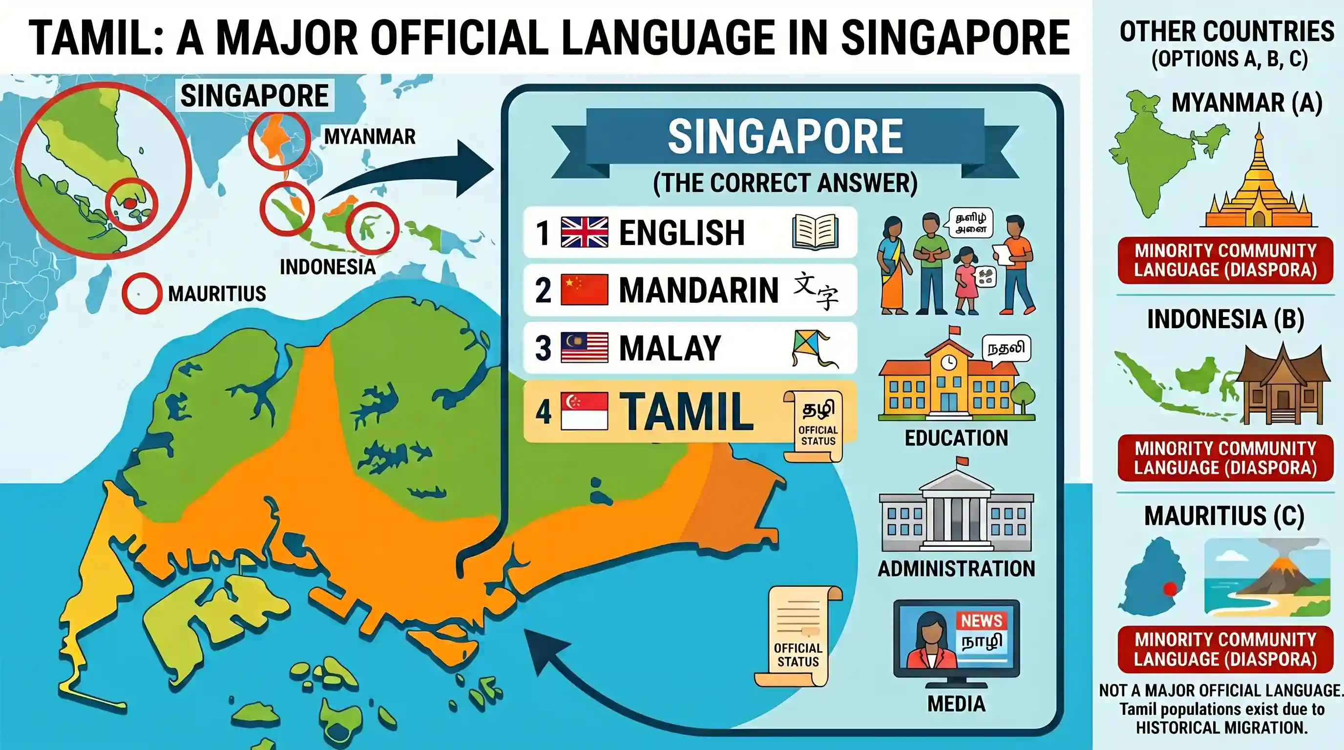 polity-and-governance: In which one of the following countries, is Tamil a major language?