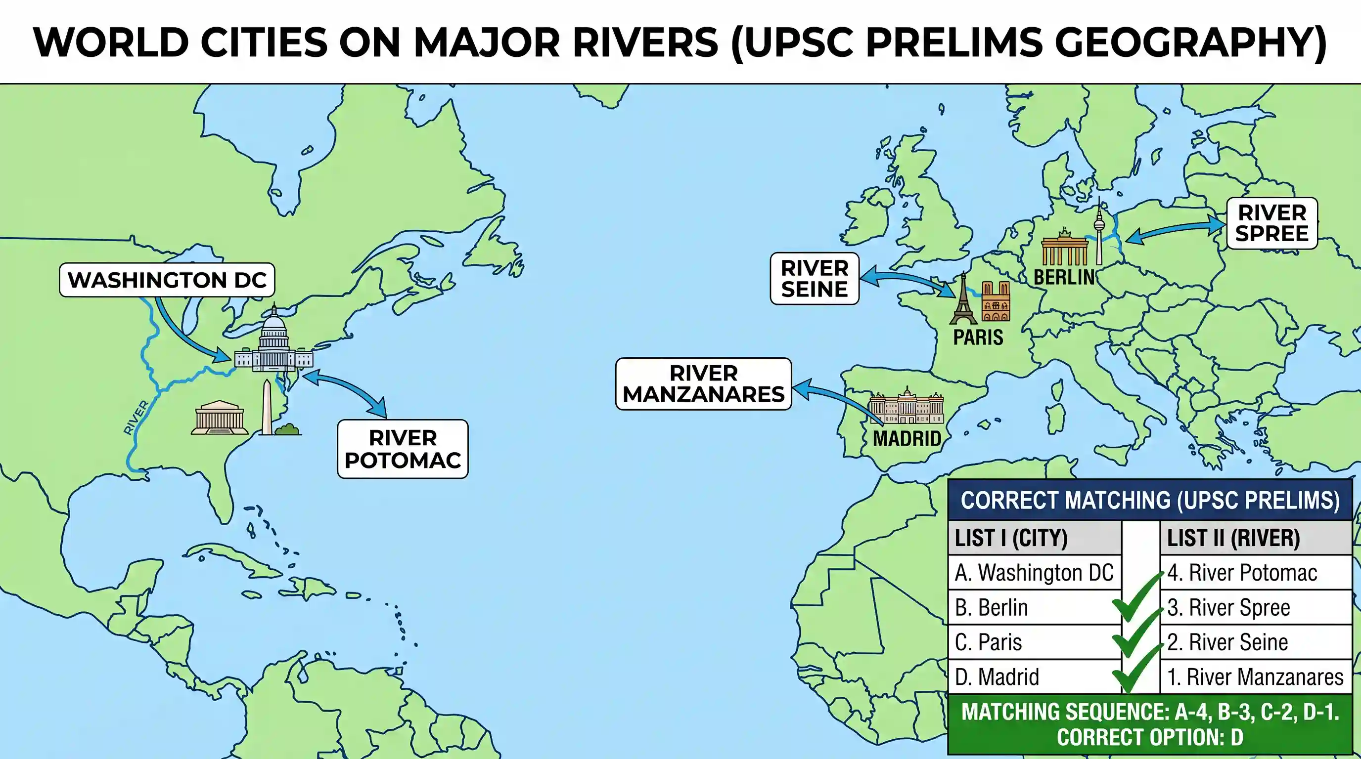 geography: Match List-I (City) with List-II (River) and select the correct answer using the code given below the lists: List I (Cit