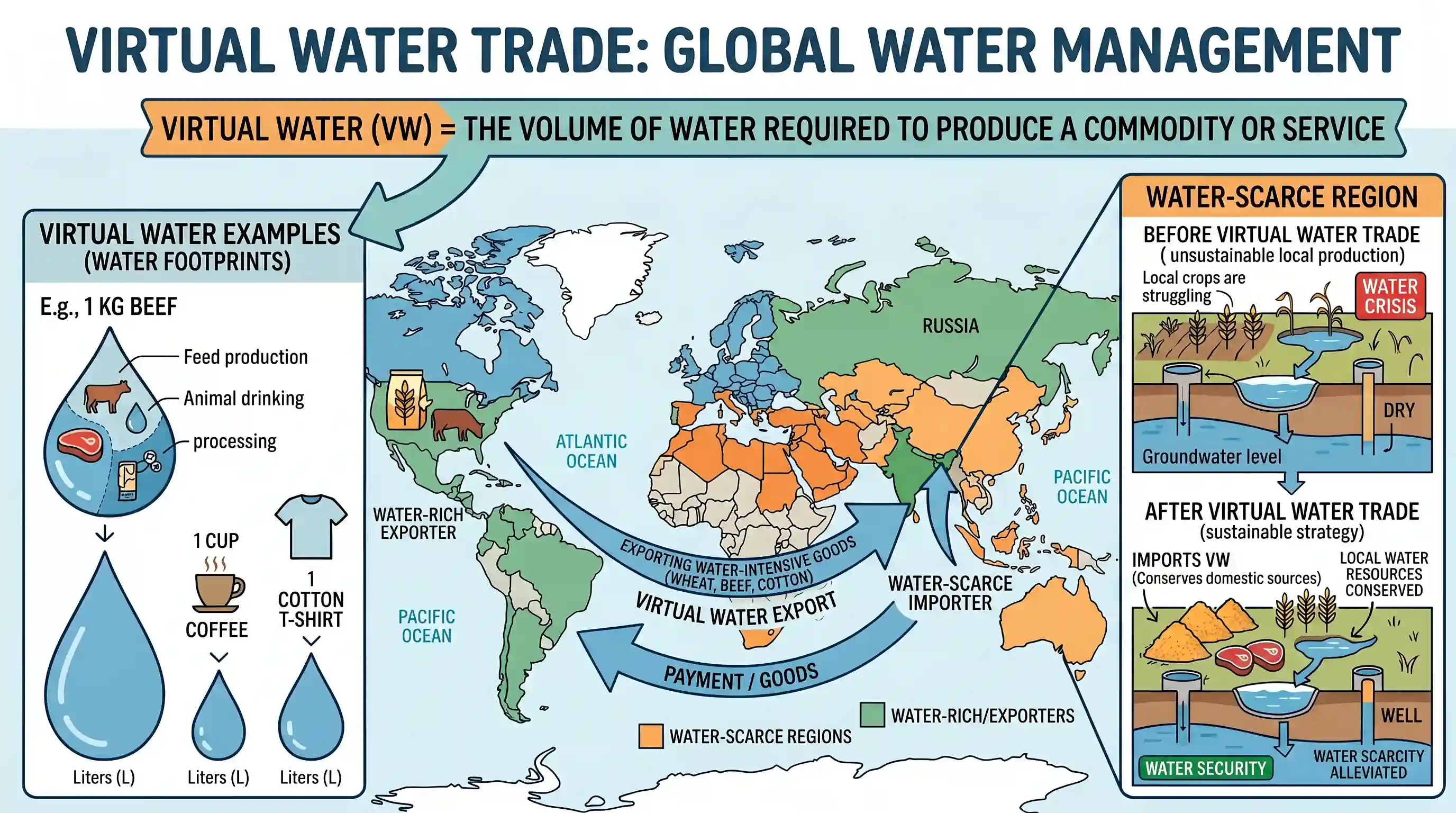 geography: Virtual water trade is being looked at by experts as a solution to the world’s water crisis. What does virtual water (VW