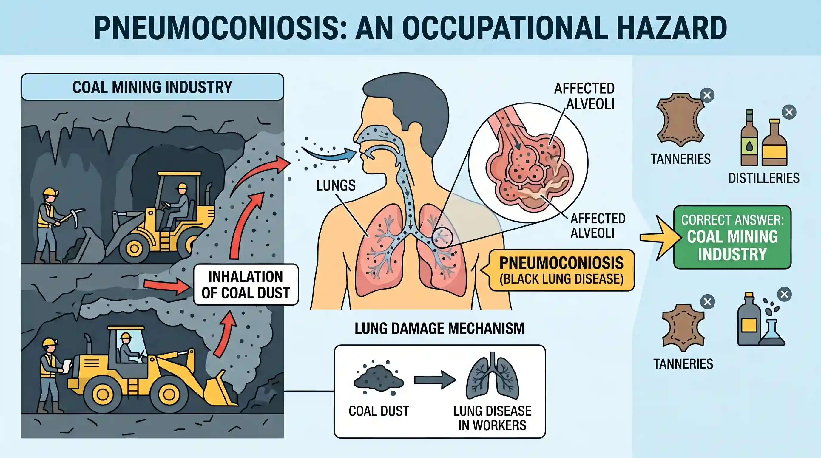geography: Pneumoconiosis afflicts the workers who works mainly in