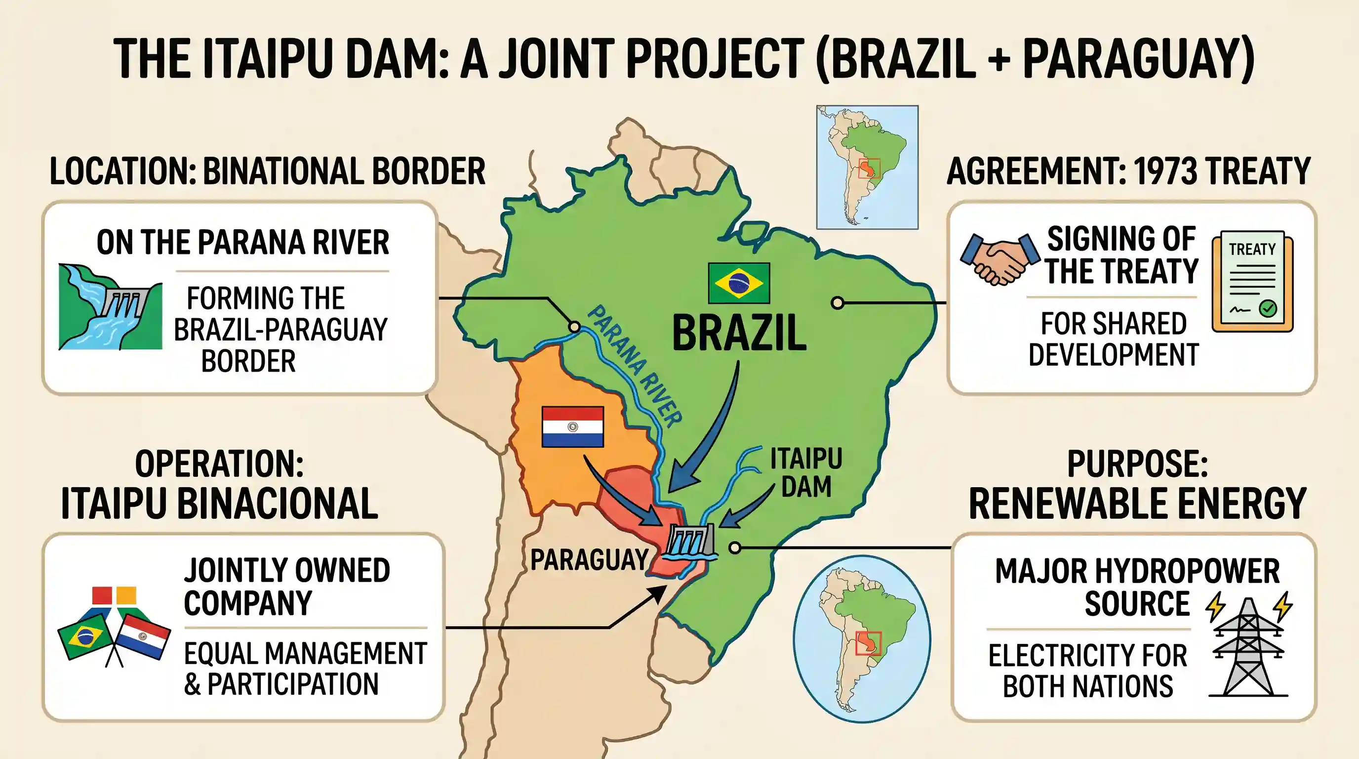 geography: Itaipu Dam built on the River Parana is one of the largest dams in the world. Which of the following two countries have