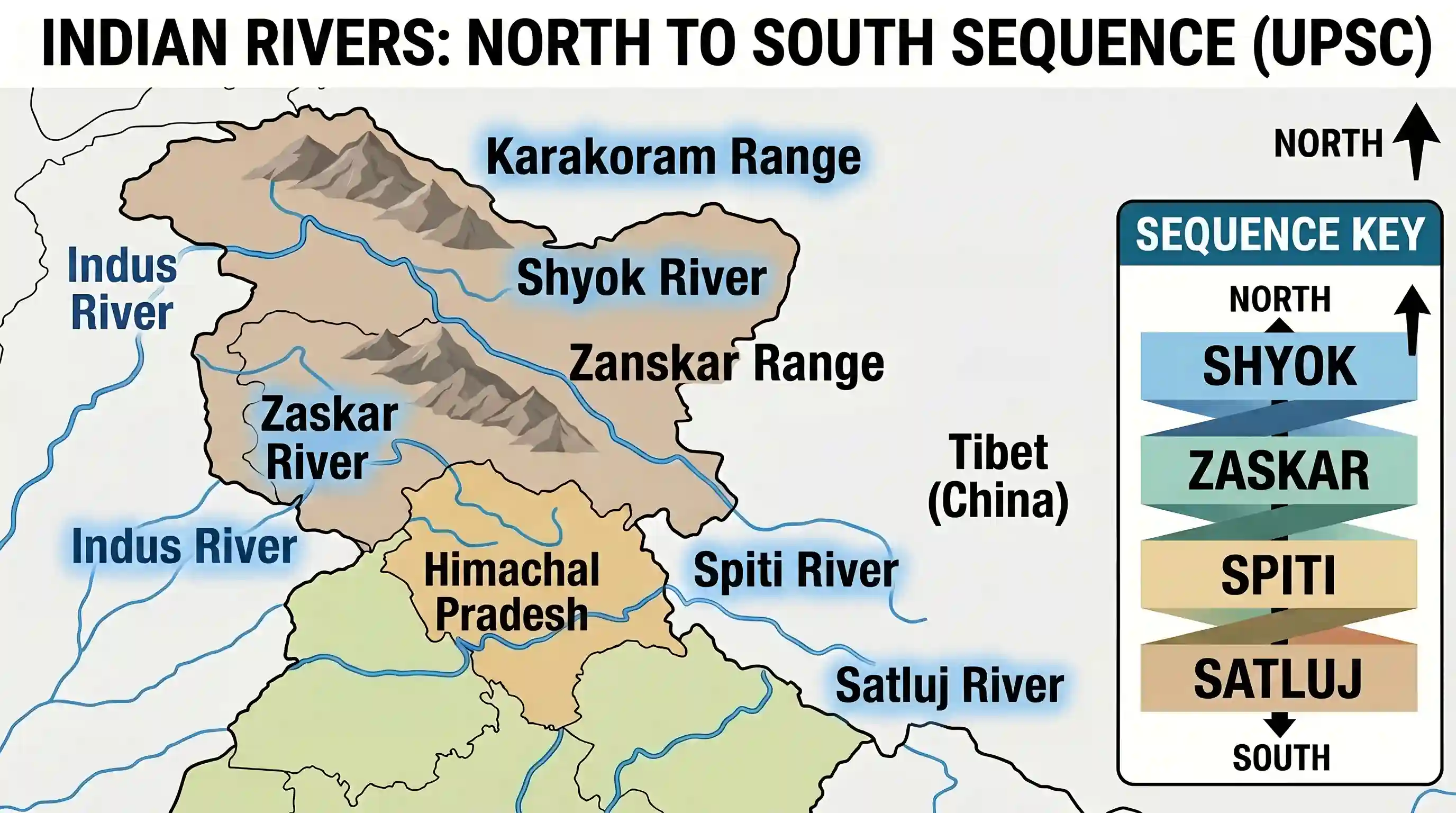 geography: From north towards South, which one of the following is the correct sequence of the given rivers in India?