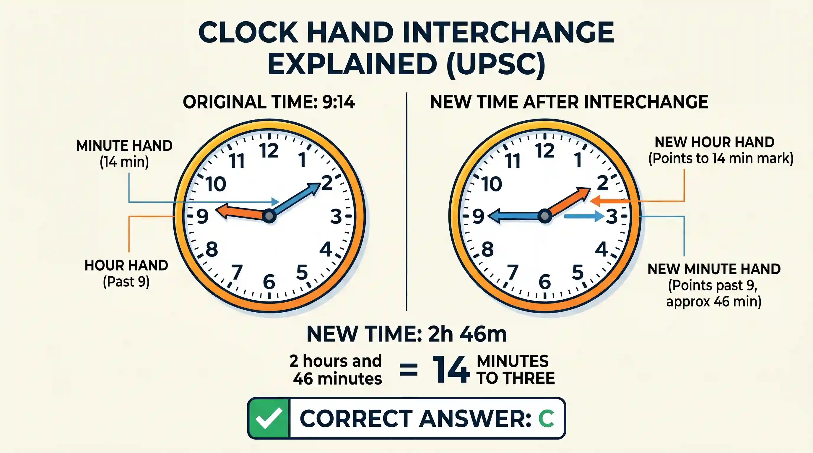 science-and-technology: A watch showed a time of fourteen minutes past nine (9 hrs and 14 minutes). The positions of the hour hand and the minut