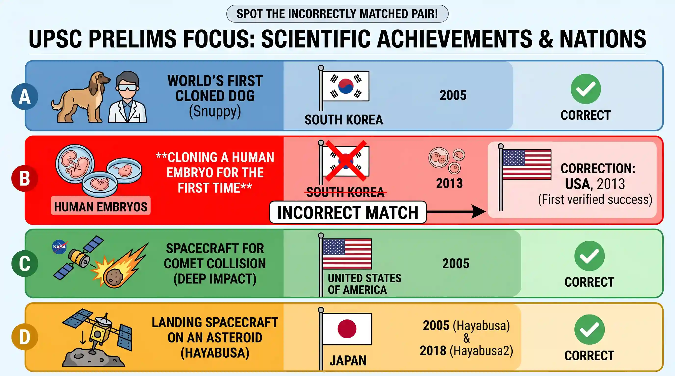 science-and-technology: Which one of the following pairs is not correctly matched? Recent Scientific Achievement — Country