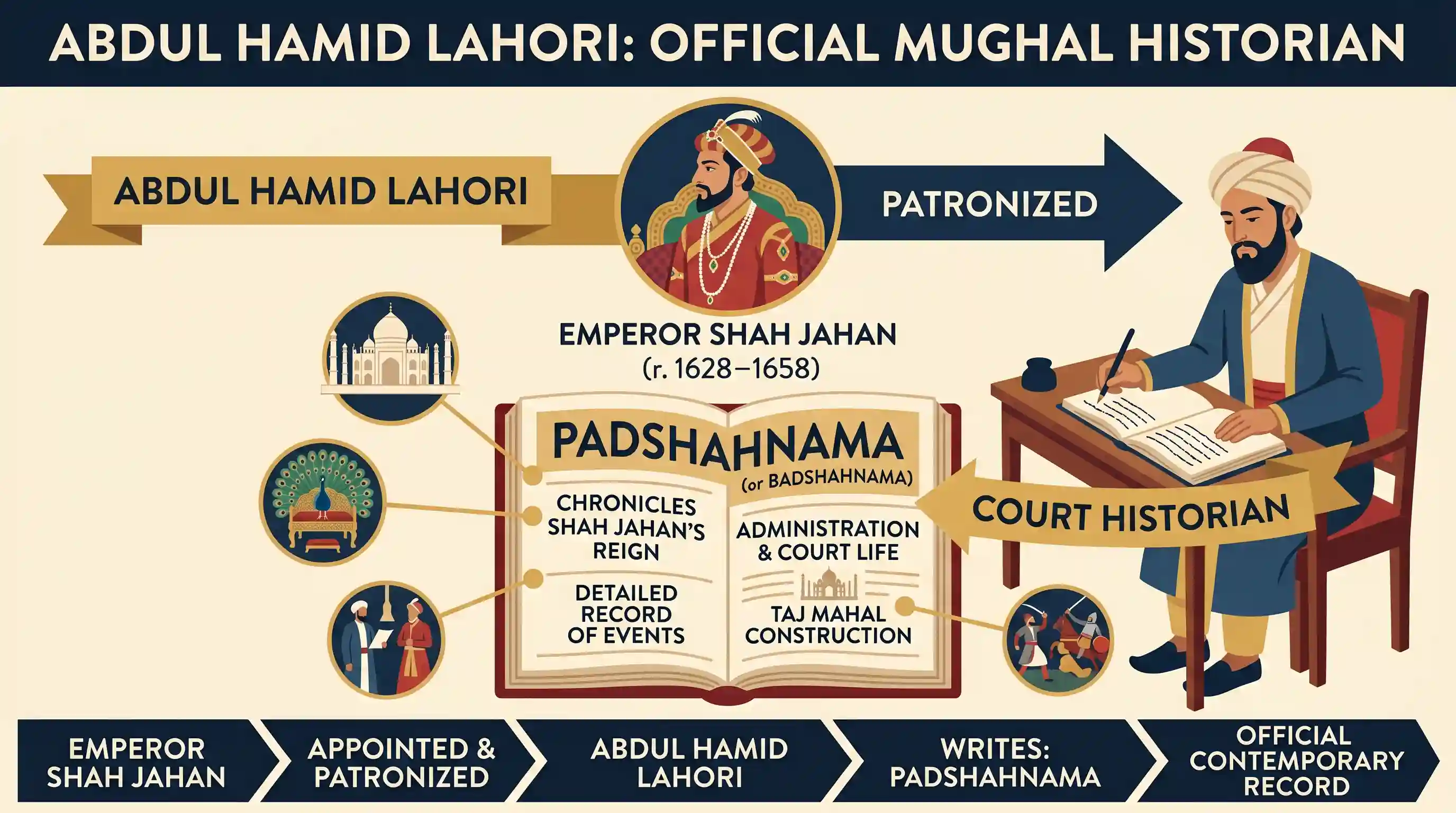 history: In Indian history, who was Abdul Hamid Lahori?