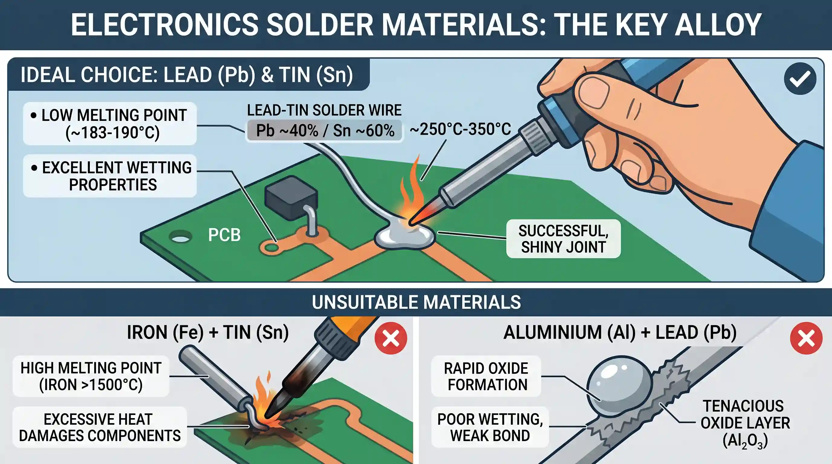 science-and-technology: Which are the materials generally employed as solder in soldering operation in electronics?