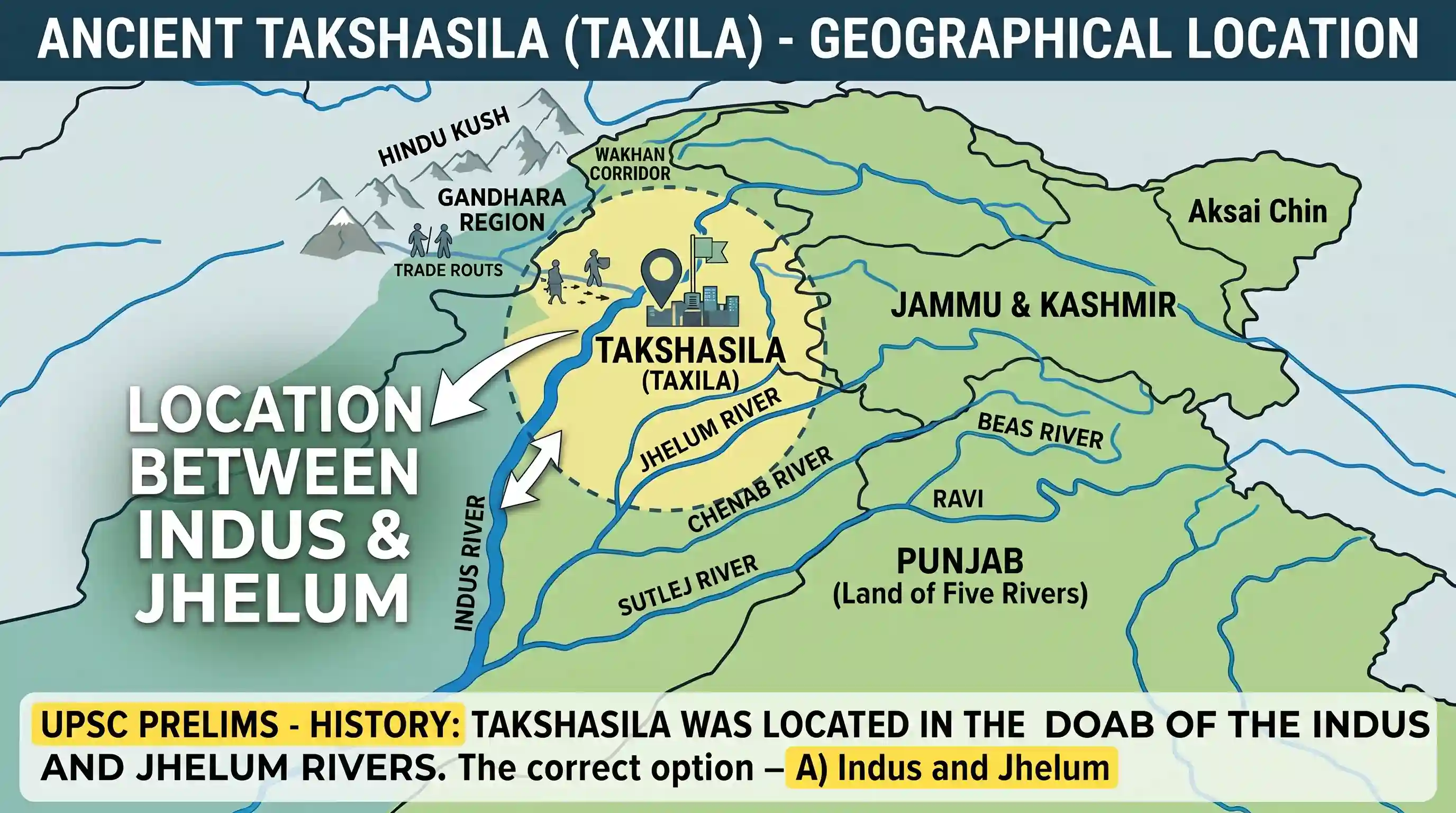 history: Between which of the following was the ancient town of Takshasila located?