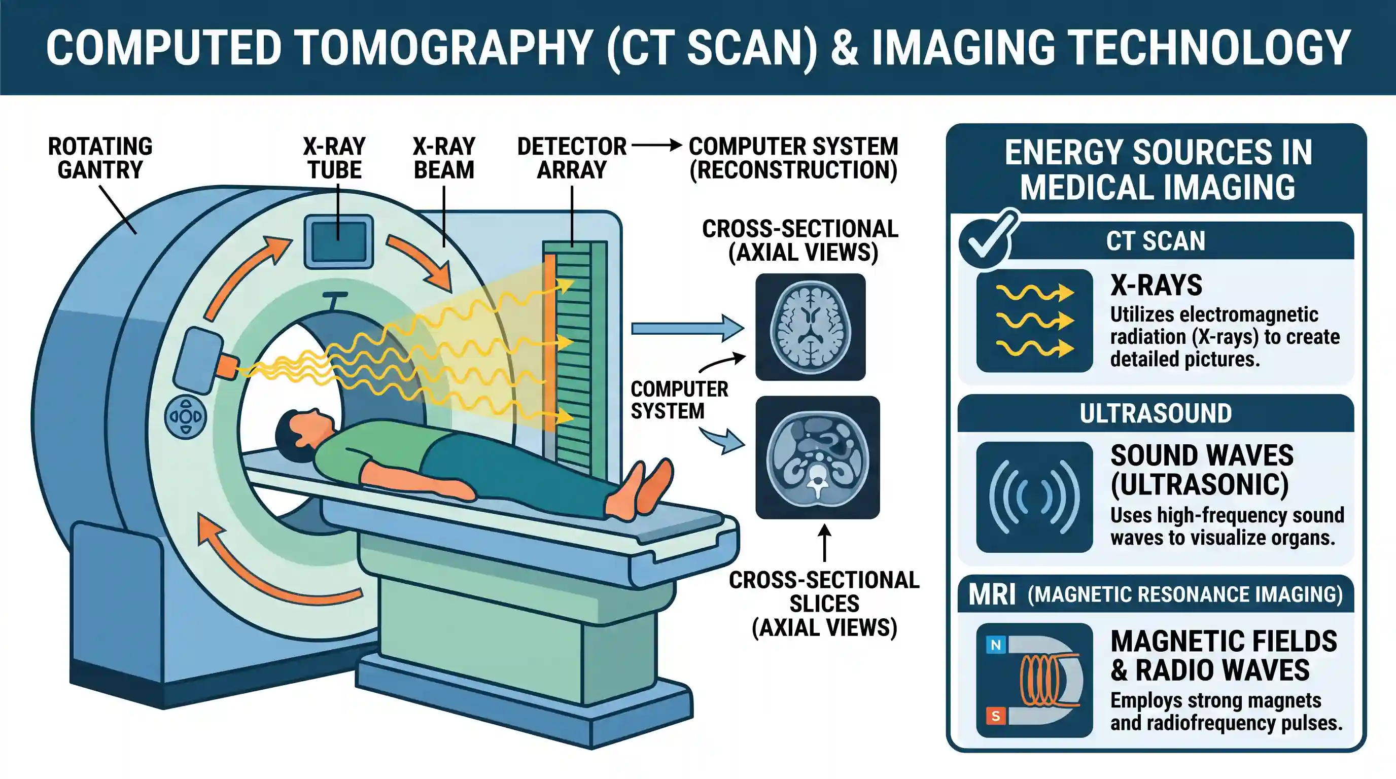 science-and-technology: Which of the following types is used by computed tomography employed for visualization of the internal structure of huma