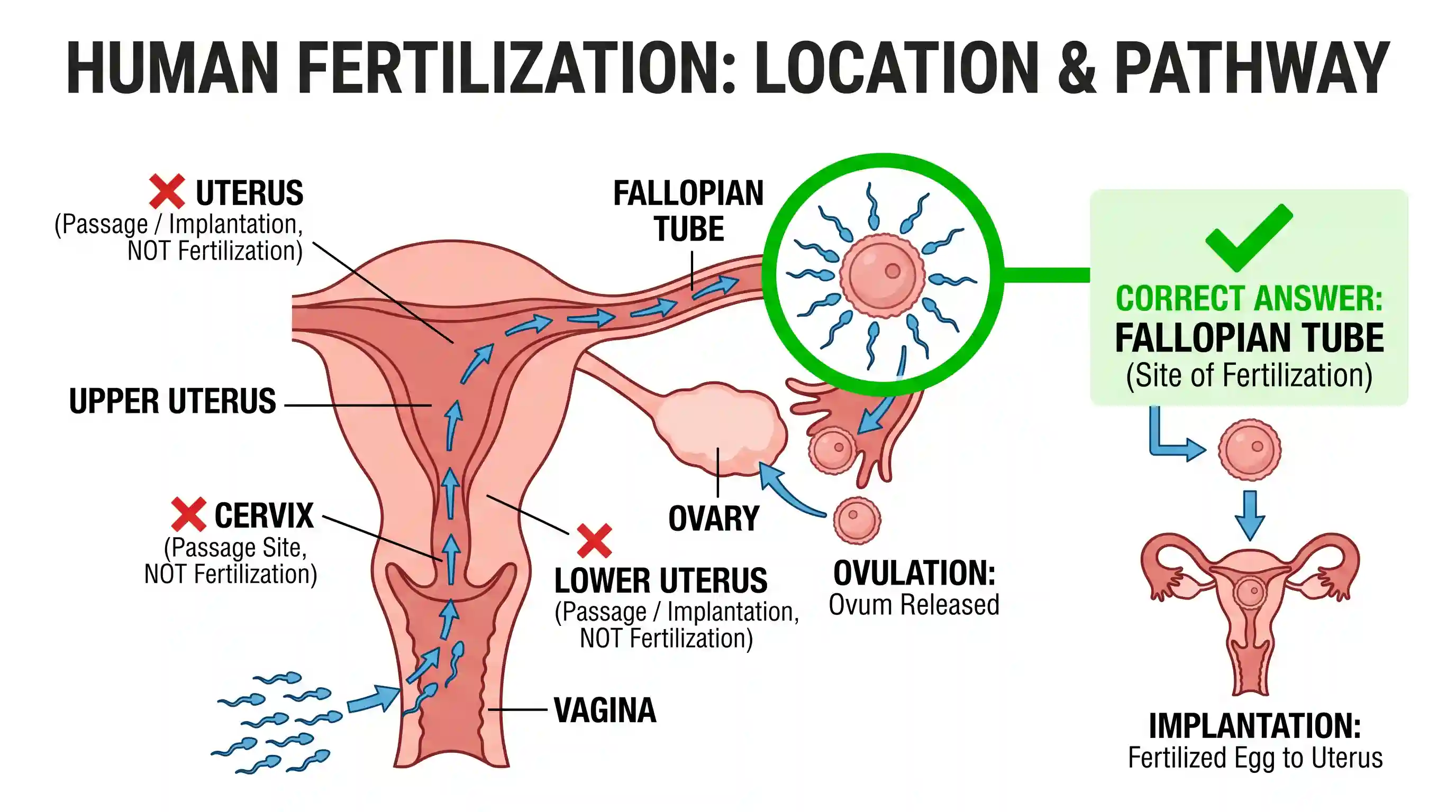 science-and-technology: In human being, normally in which one of the following parts, does the a sperm fertilize the ovum?