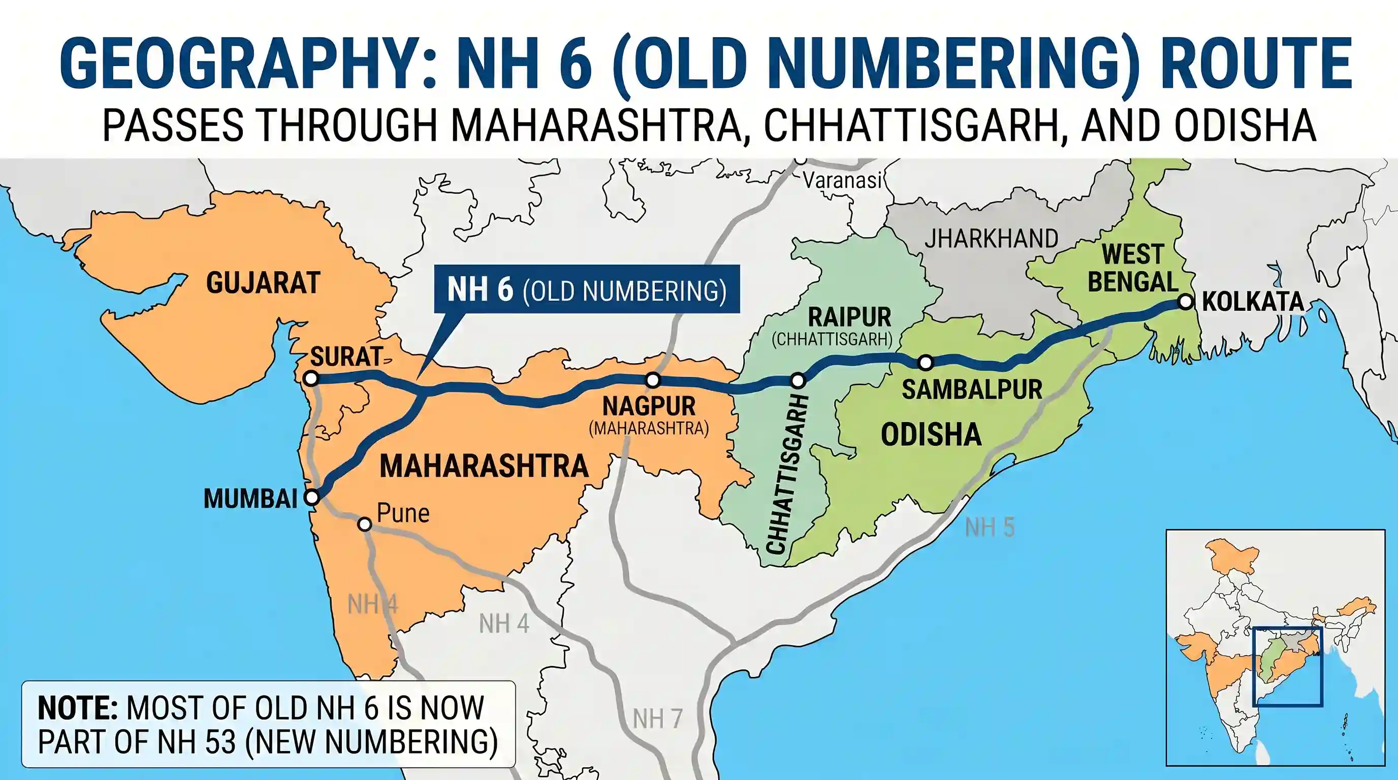 geography: Which one of the following National Highways passes through Maharashtra Chhattisgarh and Orissa?