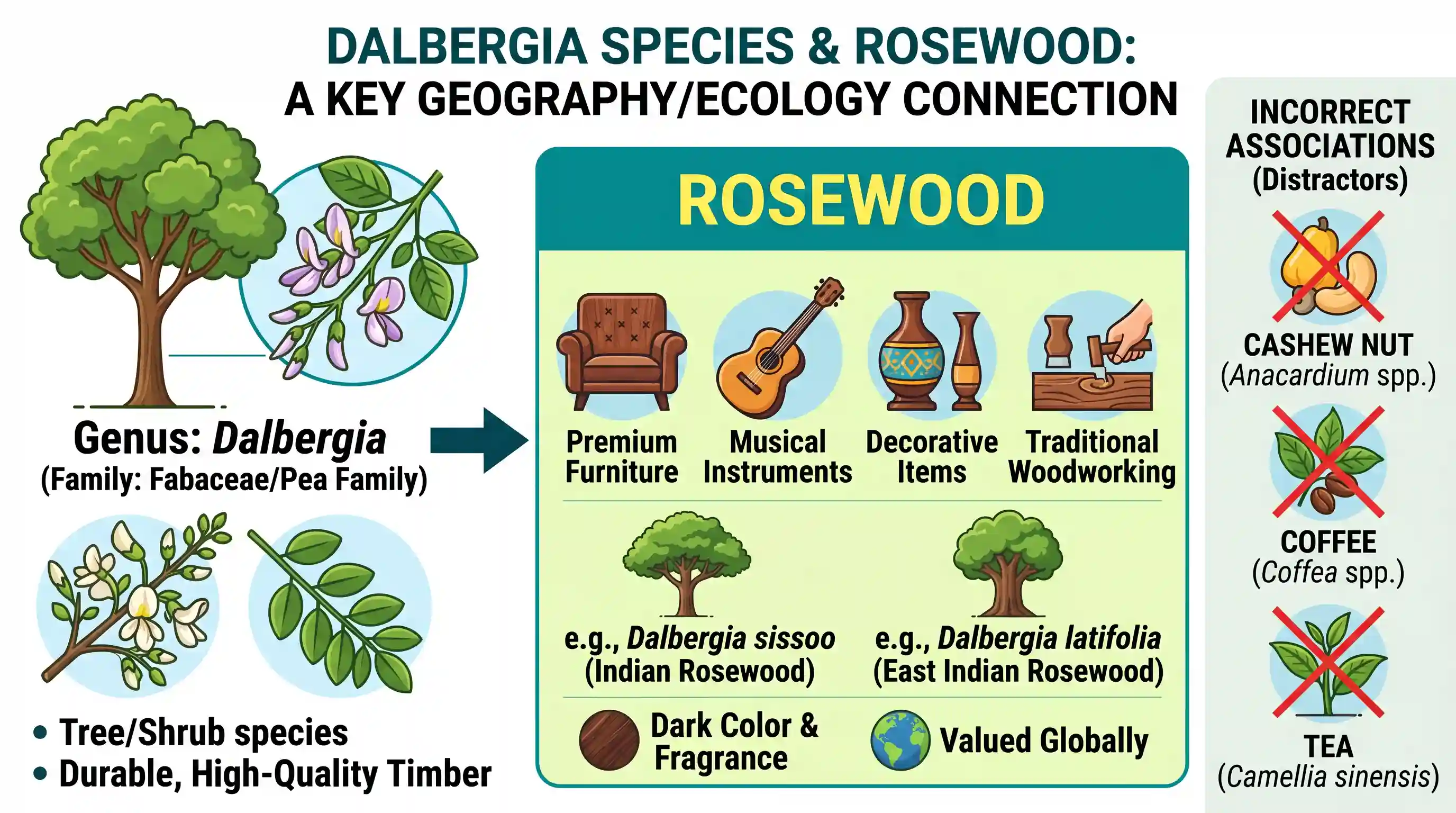 geography: Dalbergia species is associated with which one of the following?