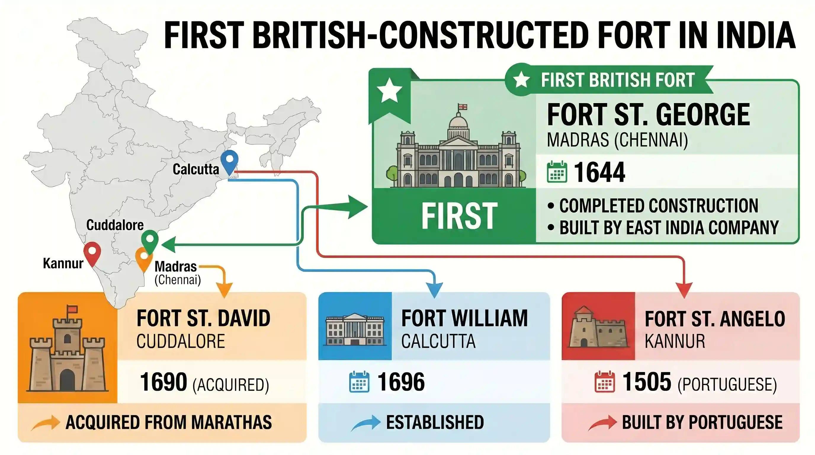 history: Which one of the following was the first fort constructed by the British in India?