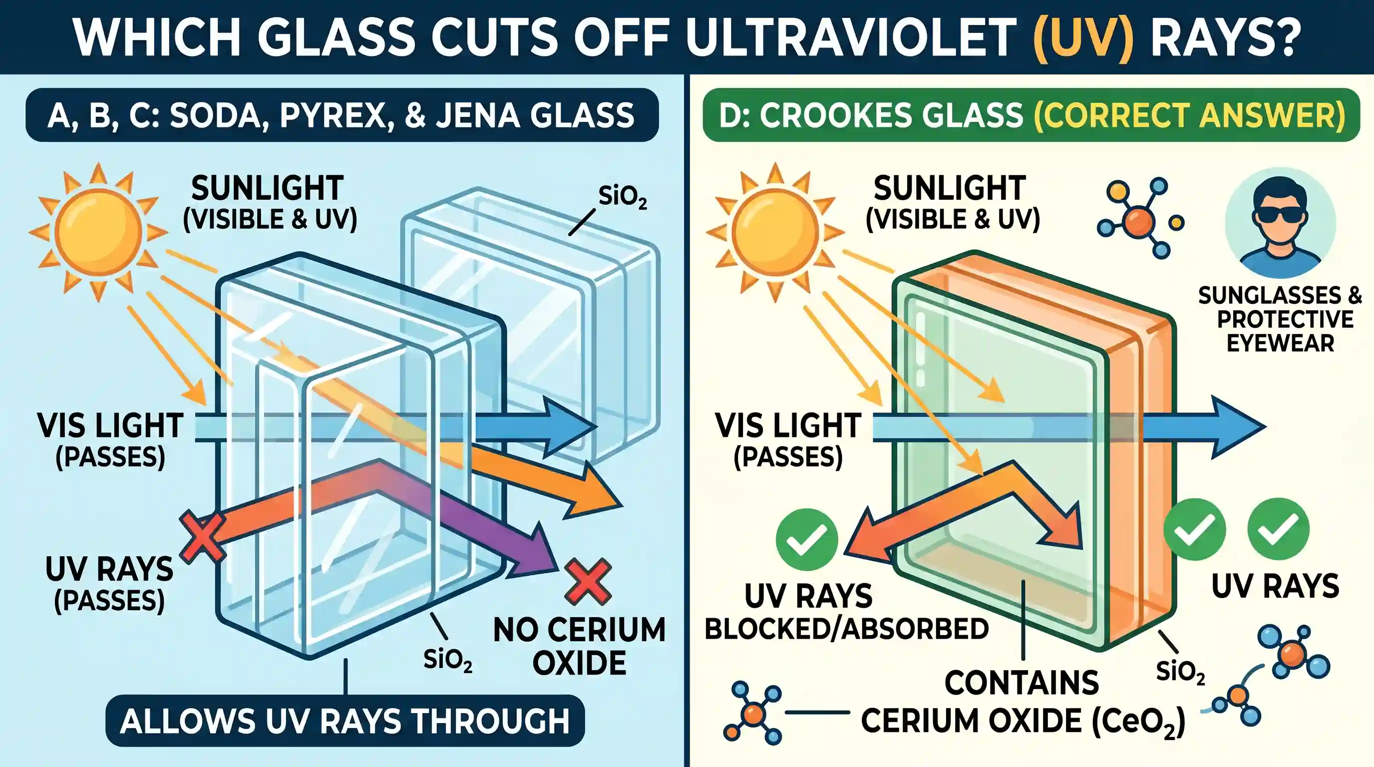 science-and-technology: Which one of the following types of glass can cut off ultraviolet rays?