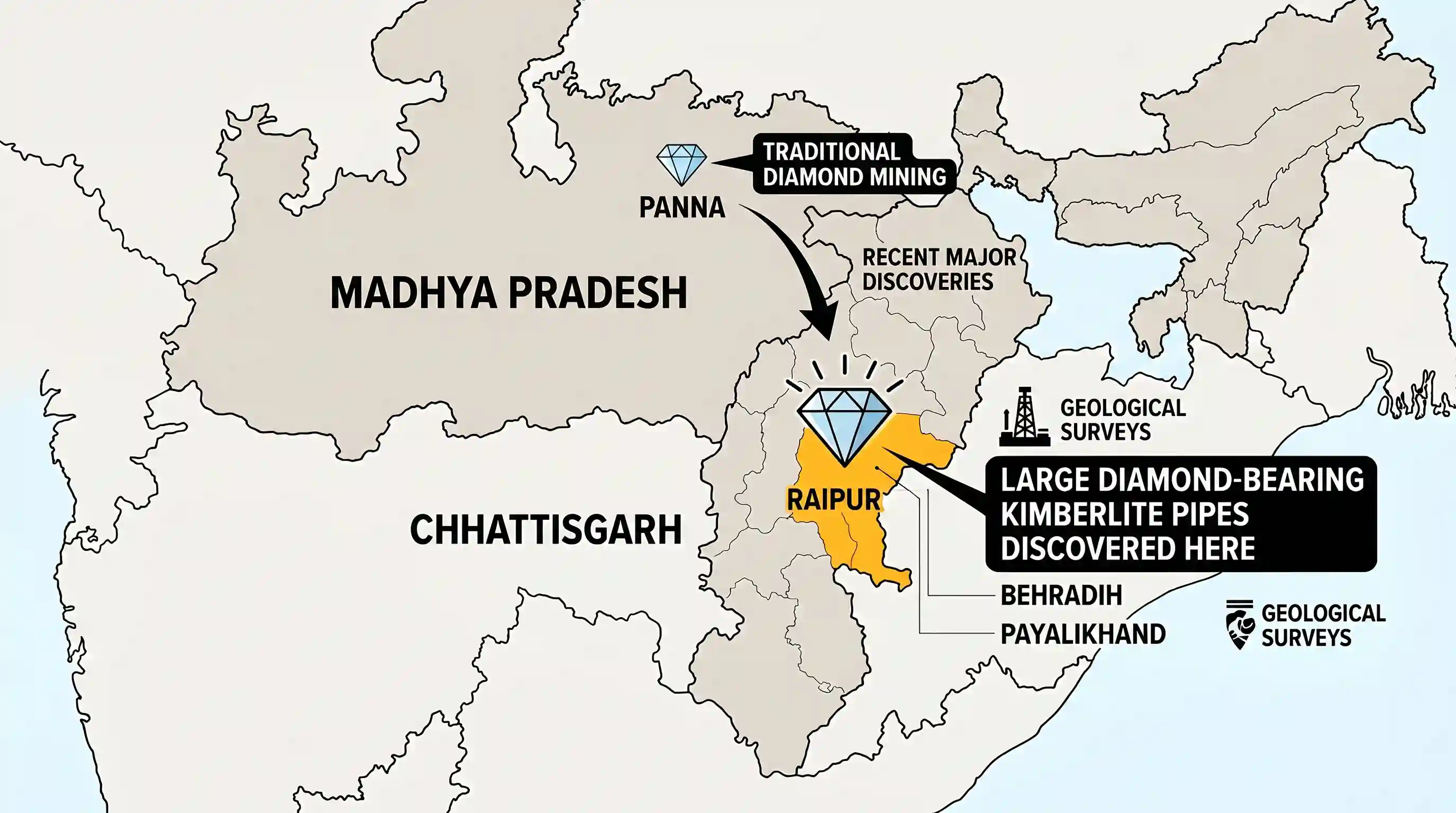 geography: In which one of the following districts, have large reserves of diamond-bearing kimberlite been discovered in the recent