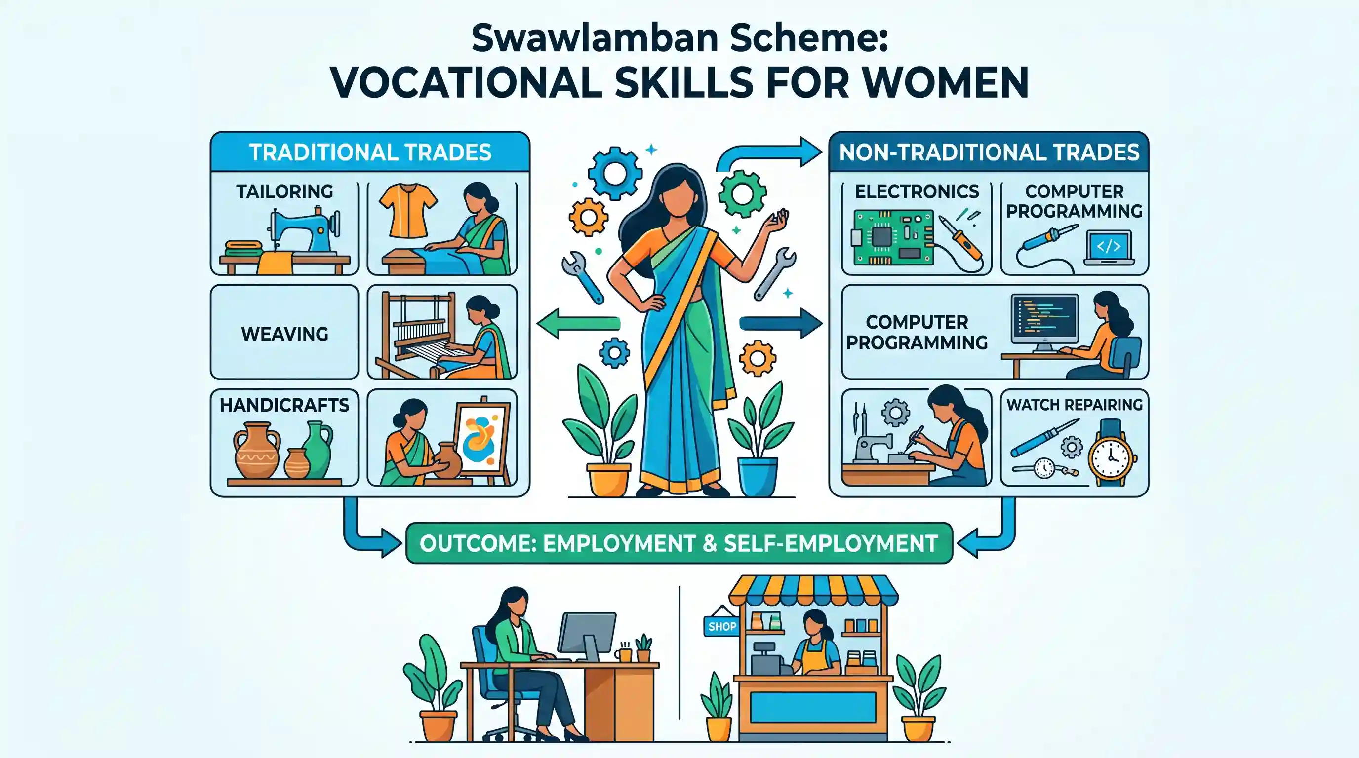 polity-and-governance: What is the name of the scheme which provides training and skills to women in traditional and non-traditional trades?