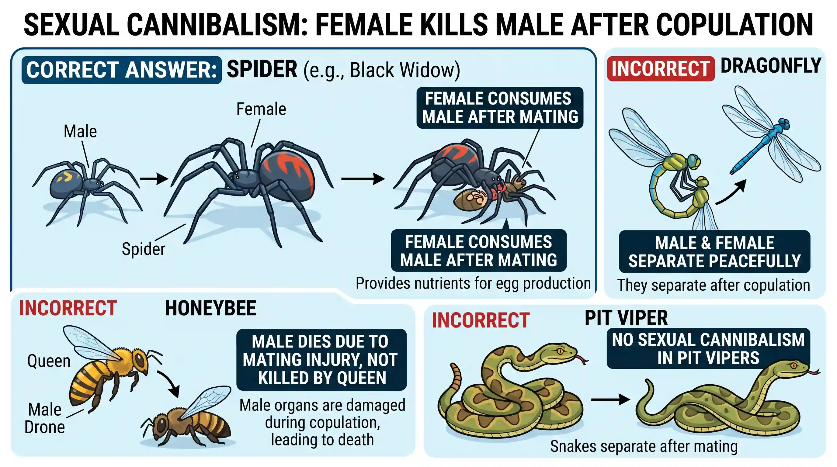 science-and-technology: In which one of the following kinds of organisms is the phenomenon found wherein the female kills the male after copulat