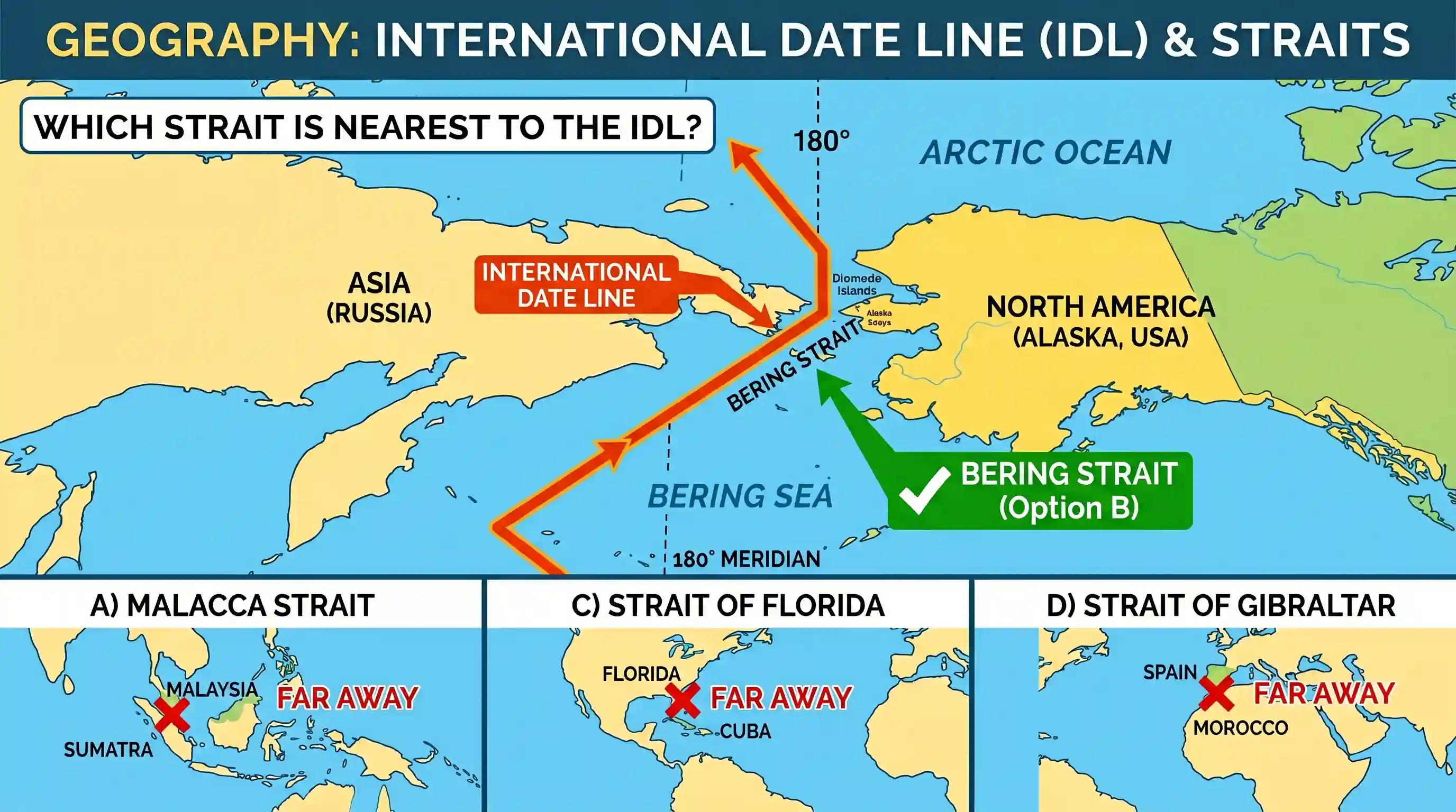 geography: Which one of the following straits is nearest to the International Date Line?