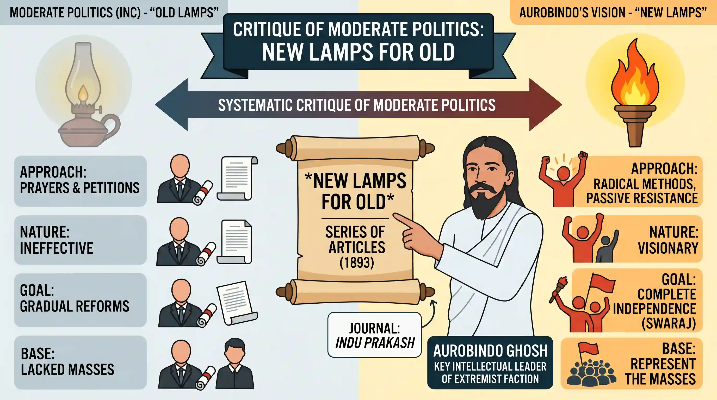 history: Who among the following gave a systematic critique of the moderate politics of the Indian National Congress in a series