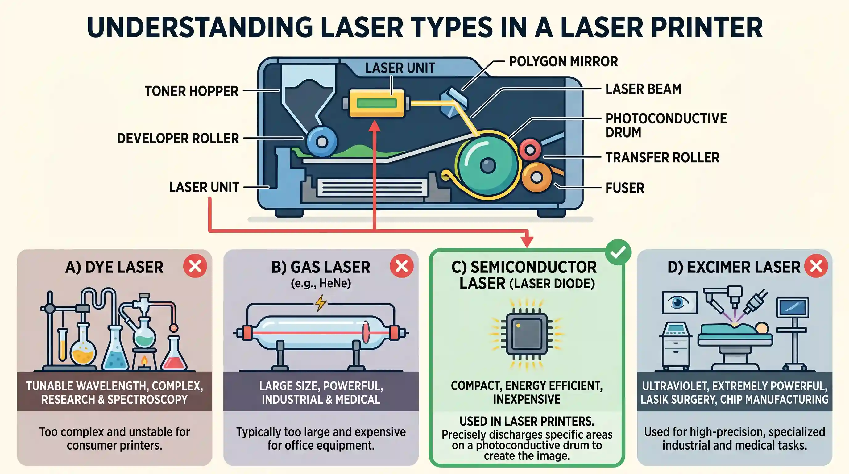 science-and-technology: Which one of the following laser types is used in a laser printer?
