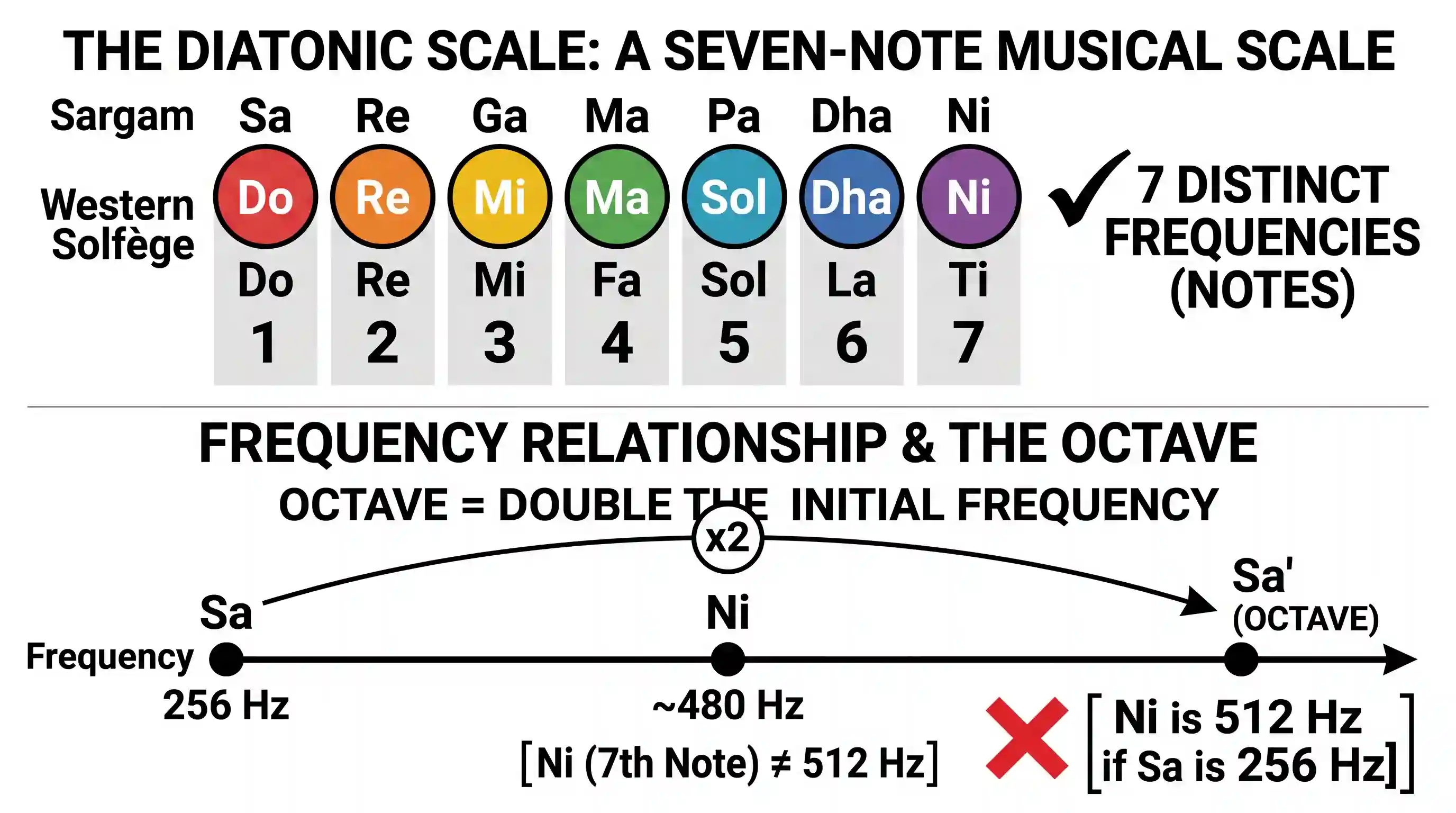 art-and-culture: Consider the following statements: 1. A widely used musical scale called diatonic scale has seven frequencies. 2. The fr