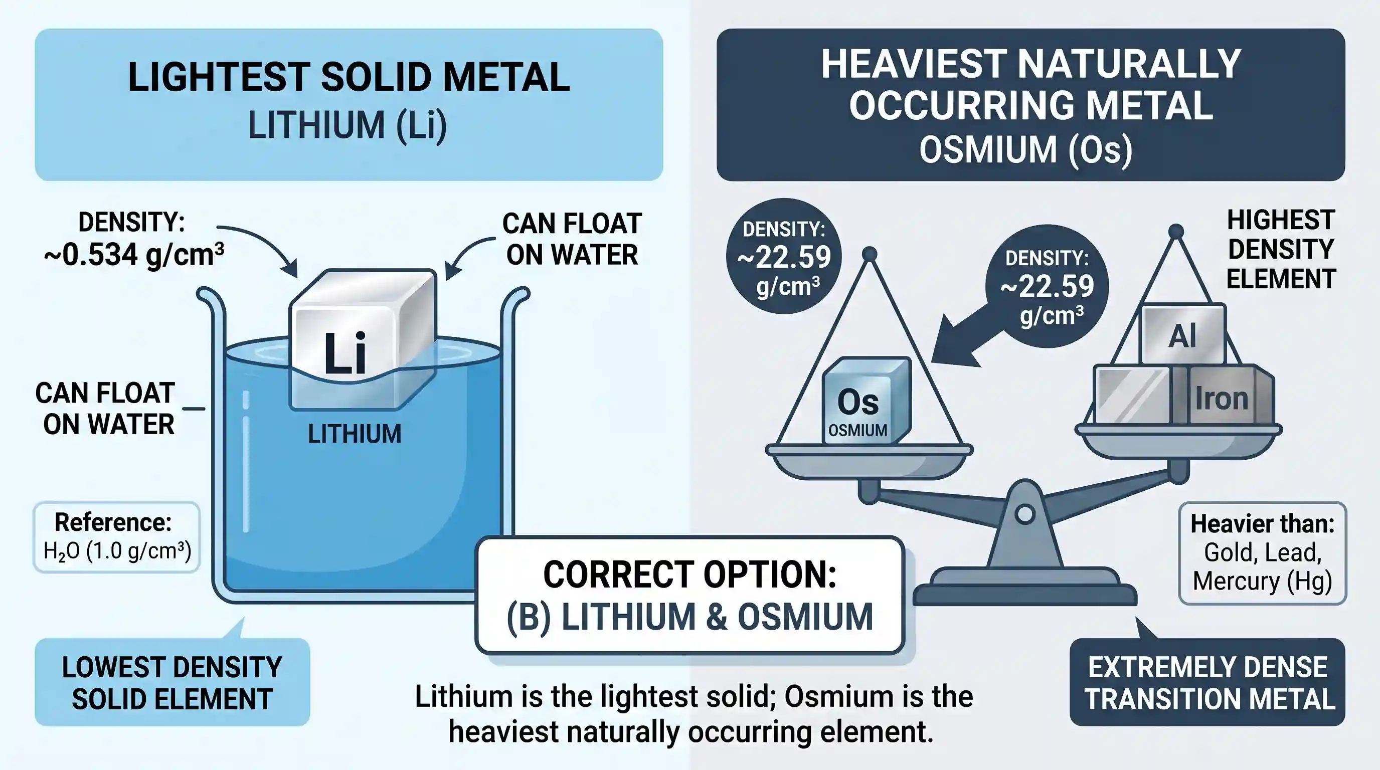 science-and-technology: Which one of the following pairs of metals constitutes the lightest metal and the heaviest metal, respectively?