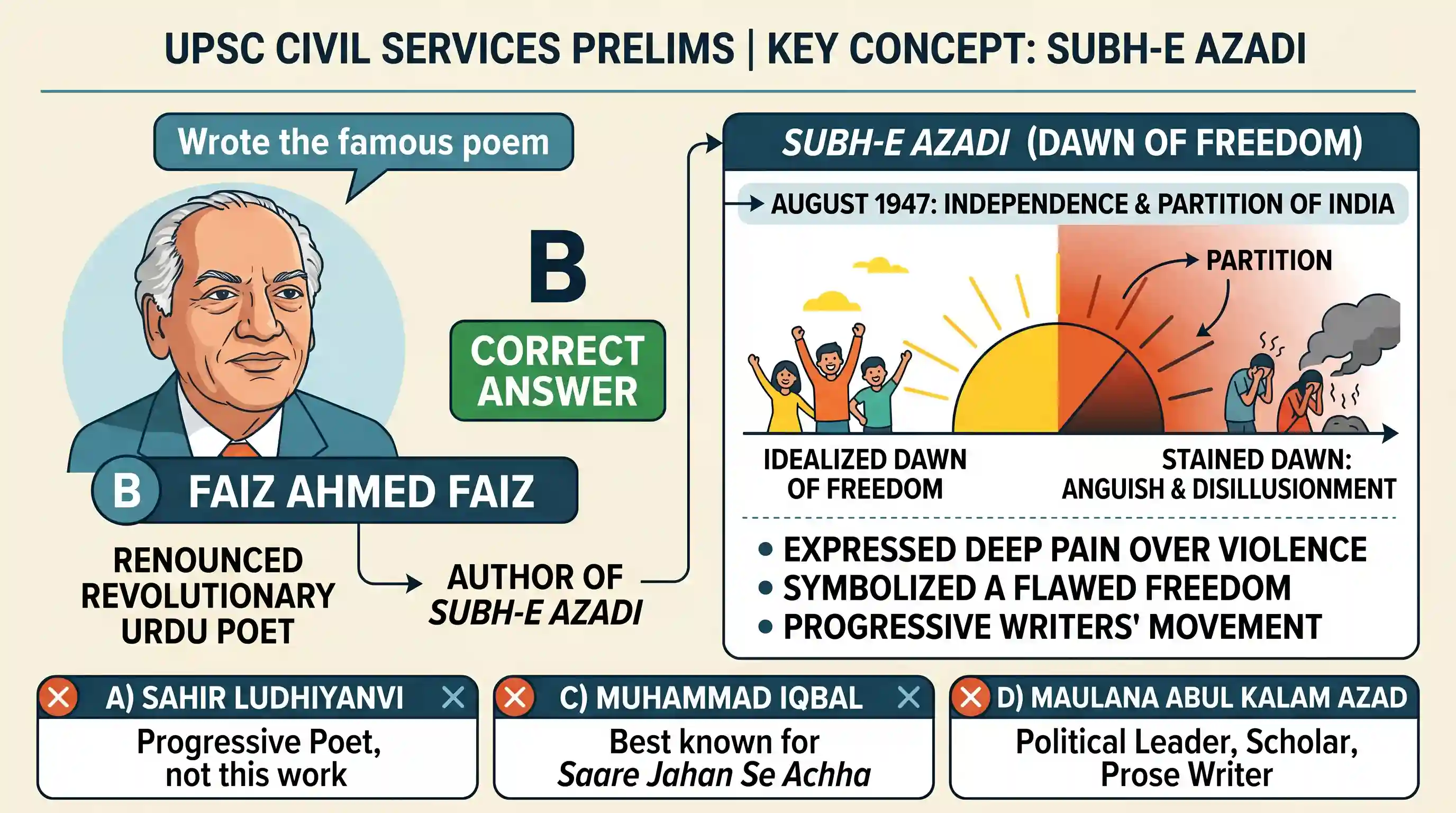 art-and-culture: Who among the following wrote the poem, *Subh-e Azadi*?