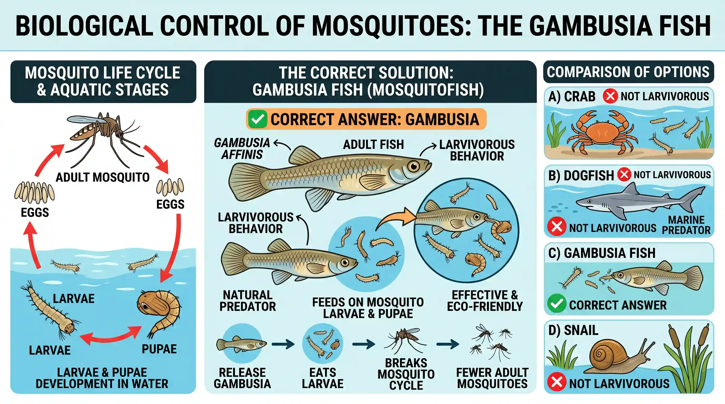 geography: The release of which one of the following into ponds and wells helps in controlling the mosquitoes?