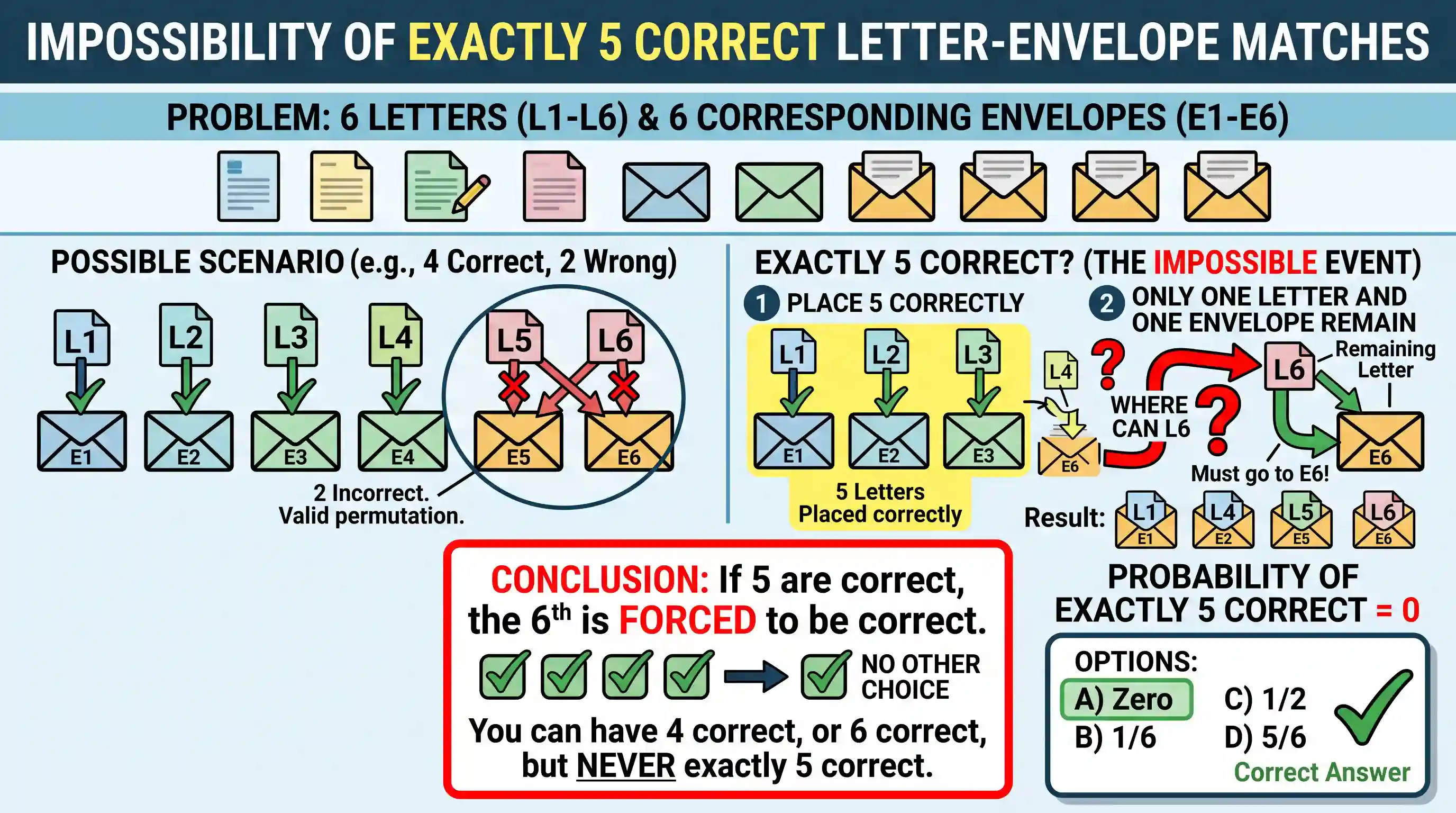 science-and-technology: There are 6 different letters and 6 correspondingly addressed envelopes. If the letters are randomly put in the envelope