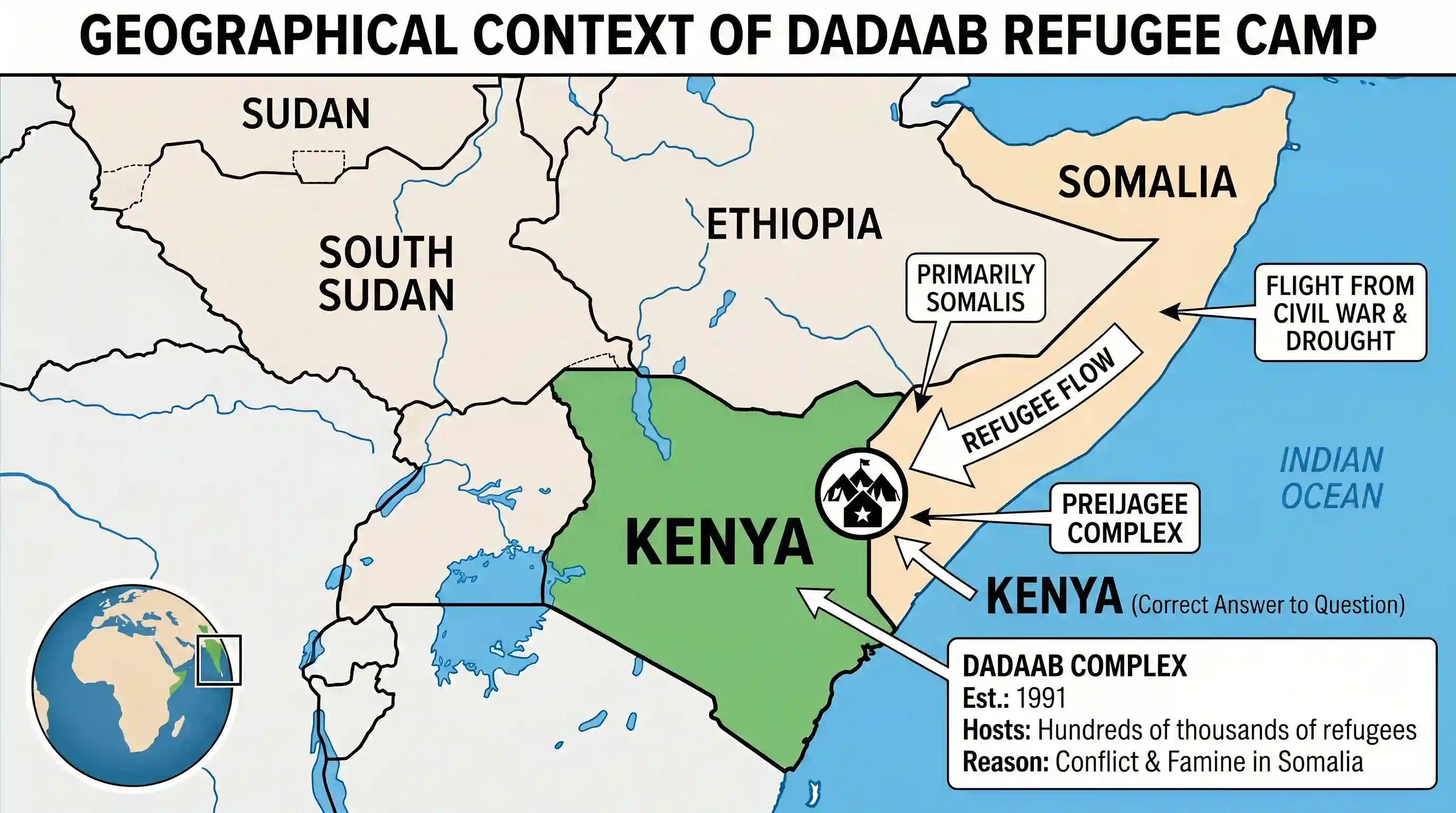 geography: A very big refugee camp called Dadaab, recently in the news, is located in