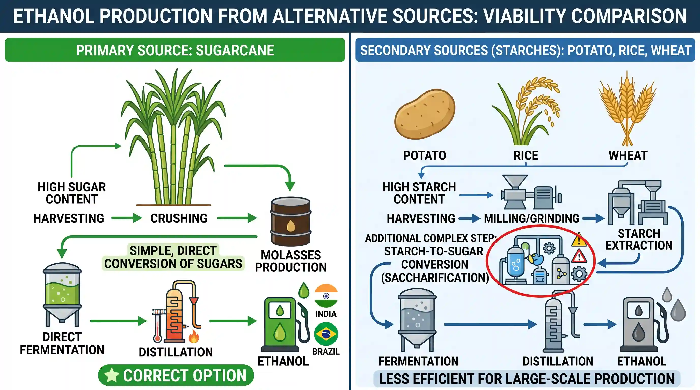 economy: In the context of alternative sources of energy, ethanol as a viable bio-fuel can be obtained from