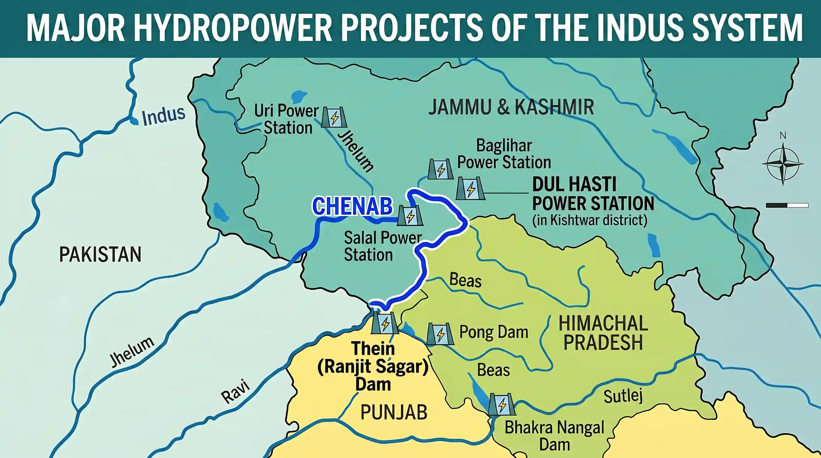 geography: The Dul Hasti Power Station is based on which one of the following rivers?