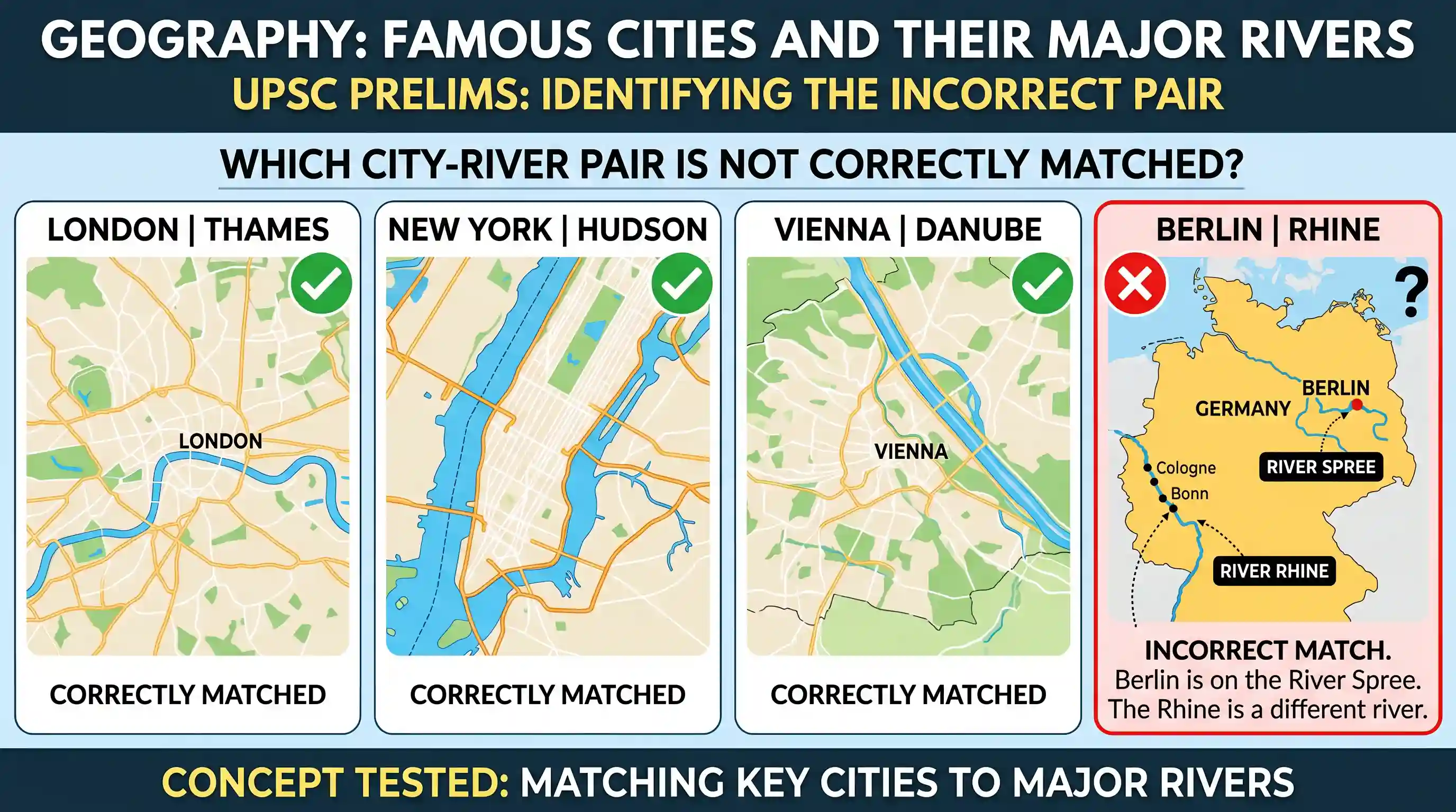 geography: Which one of the following pairs is not correctly matched? | City | River | | :--- | :--- |