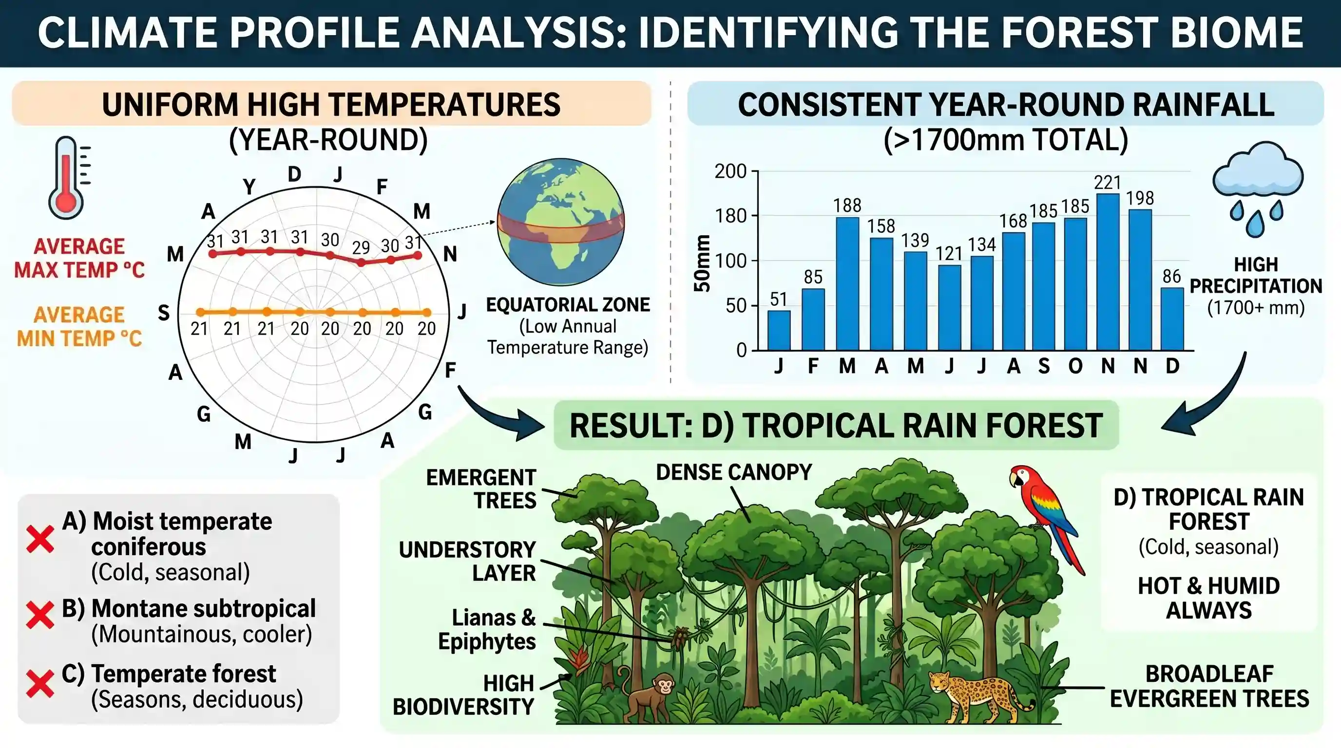 geography: A geographic area with an altitude of 400 metres has following characteristics: | Month | J | F | M | A | M | J | J | A