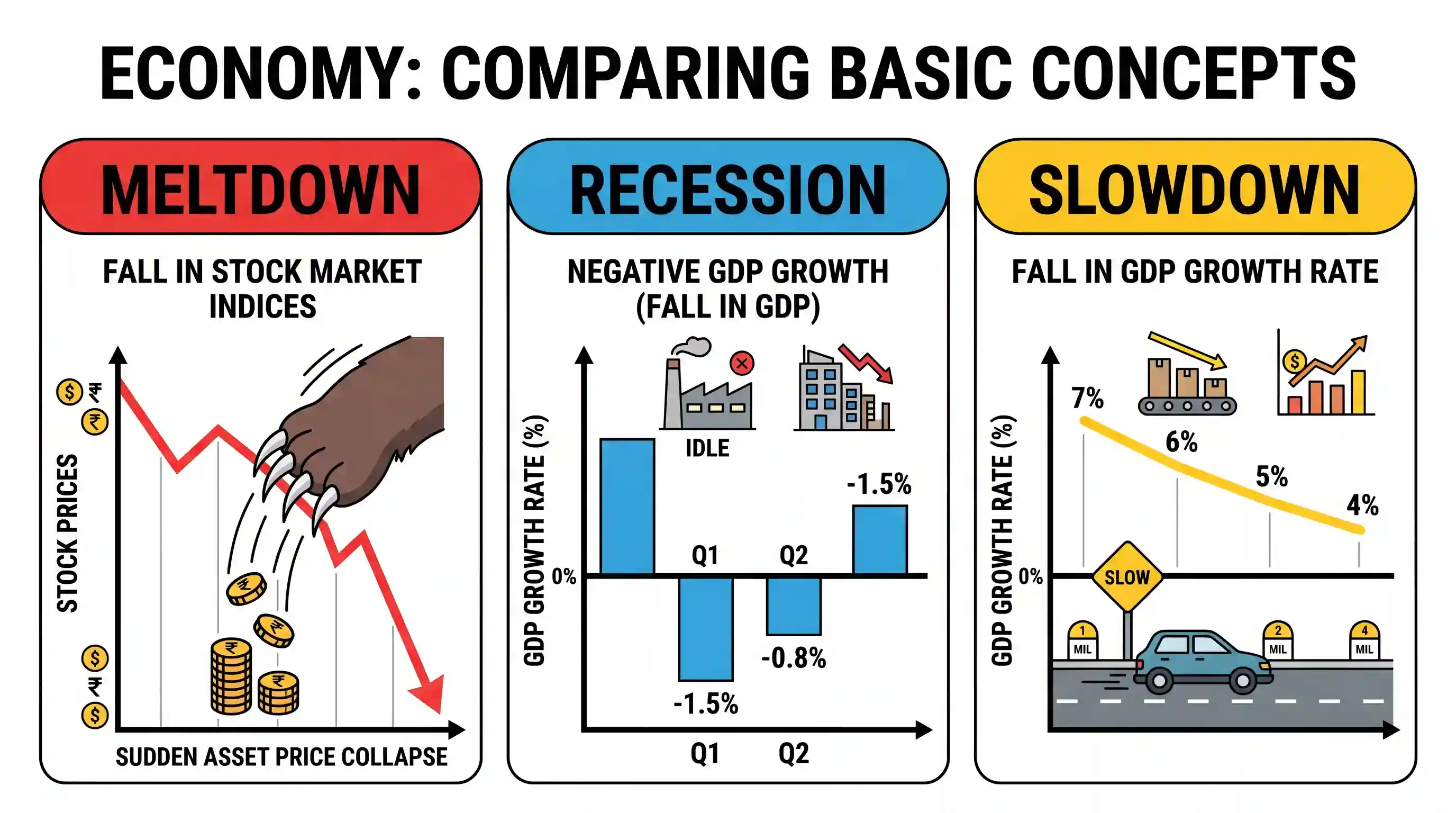 economy: In the context of Indian economy, consider the following pairs: Term Most appropriate description 1. Melt down Fall in s