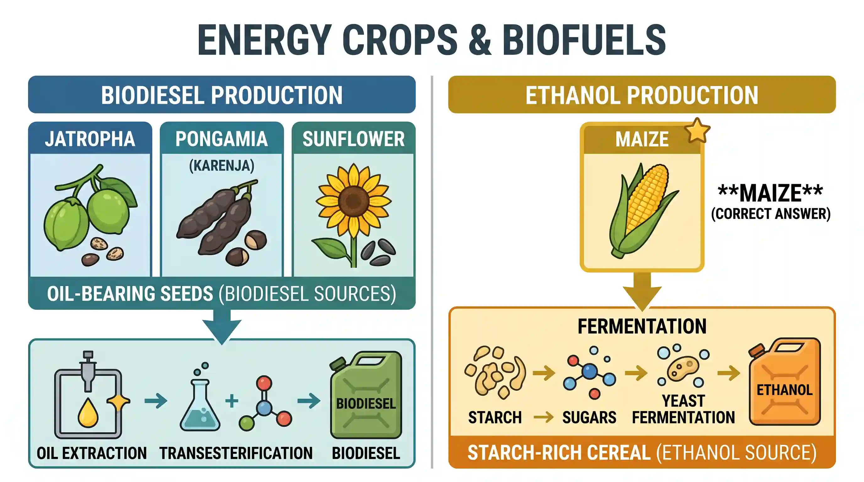 economy: Given below are the names of four energy crops. Which one of them can be cultivated for ethanol?
