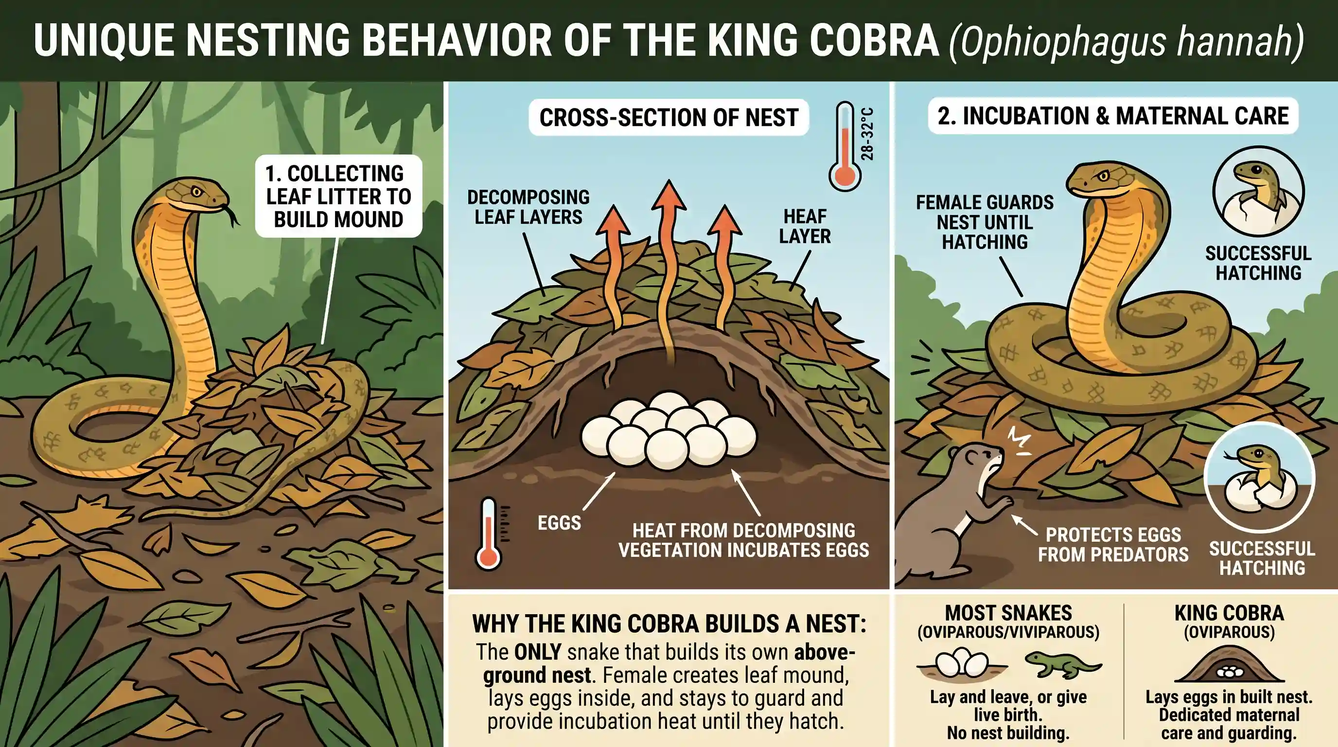 geography: King Cobra is the only snake that makes its own nest. Why does it make its nest?