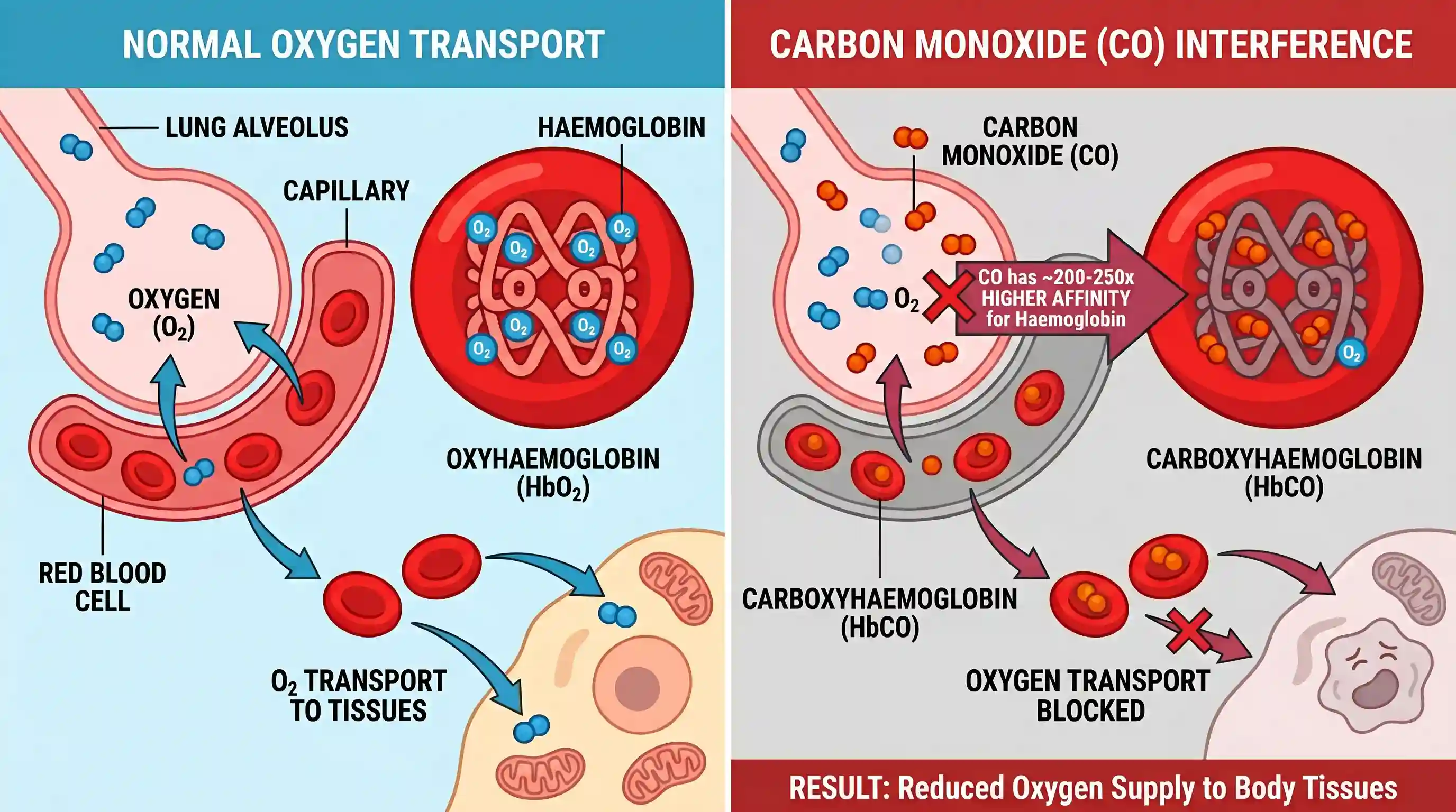 science-and-technology: Excessive release of the pollutant carbon monoxide (CO) into the air may produce a condition in which oxygen supply in t