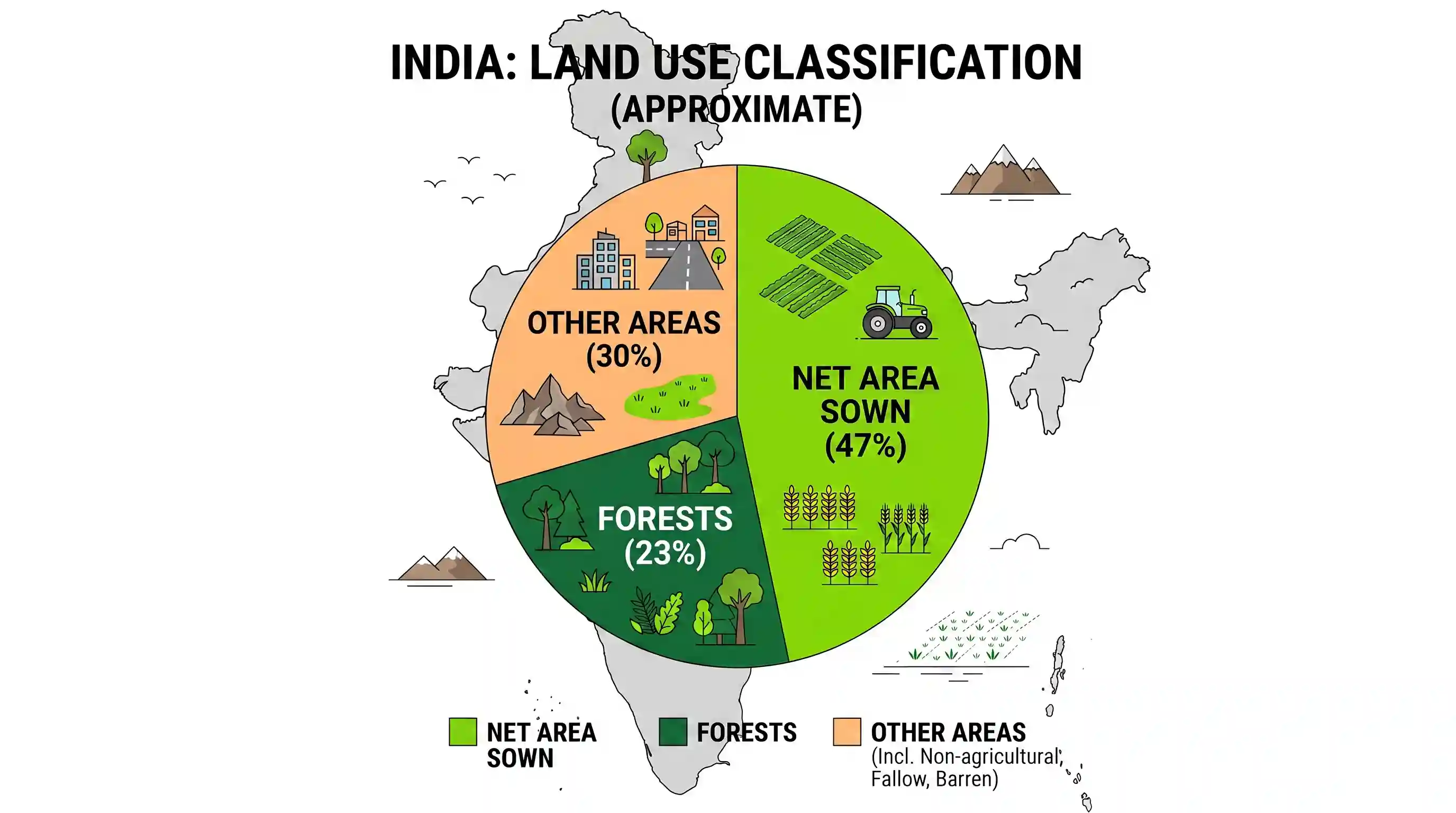 geography: The approximate representation of land use classification in India is