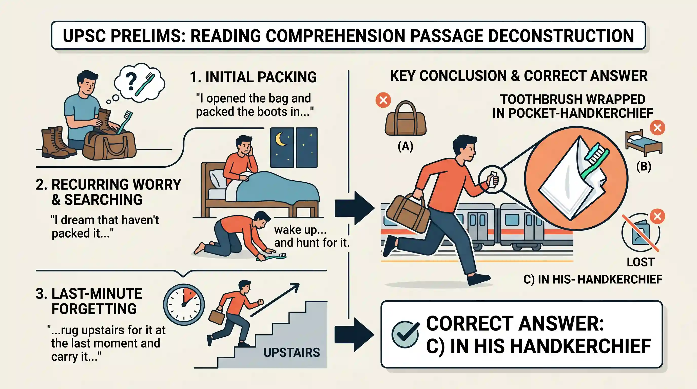 Reading Comprehension: Passage - II opened the bag and packed the boots in; and then, just as I was going to close it, a horrible idea occurred