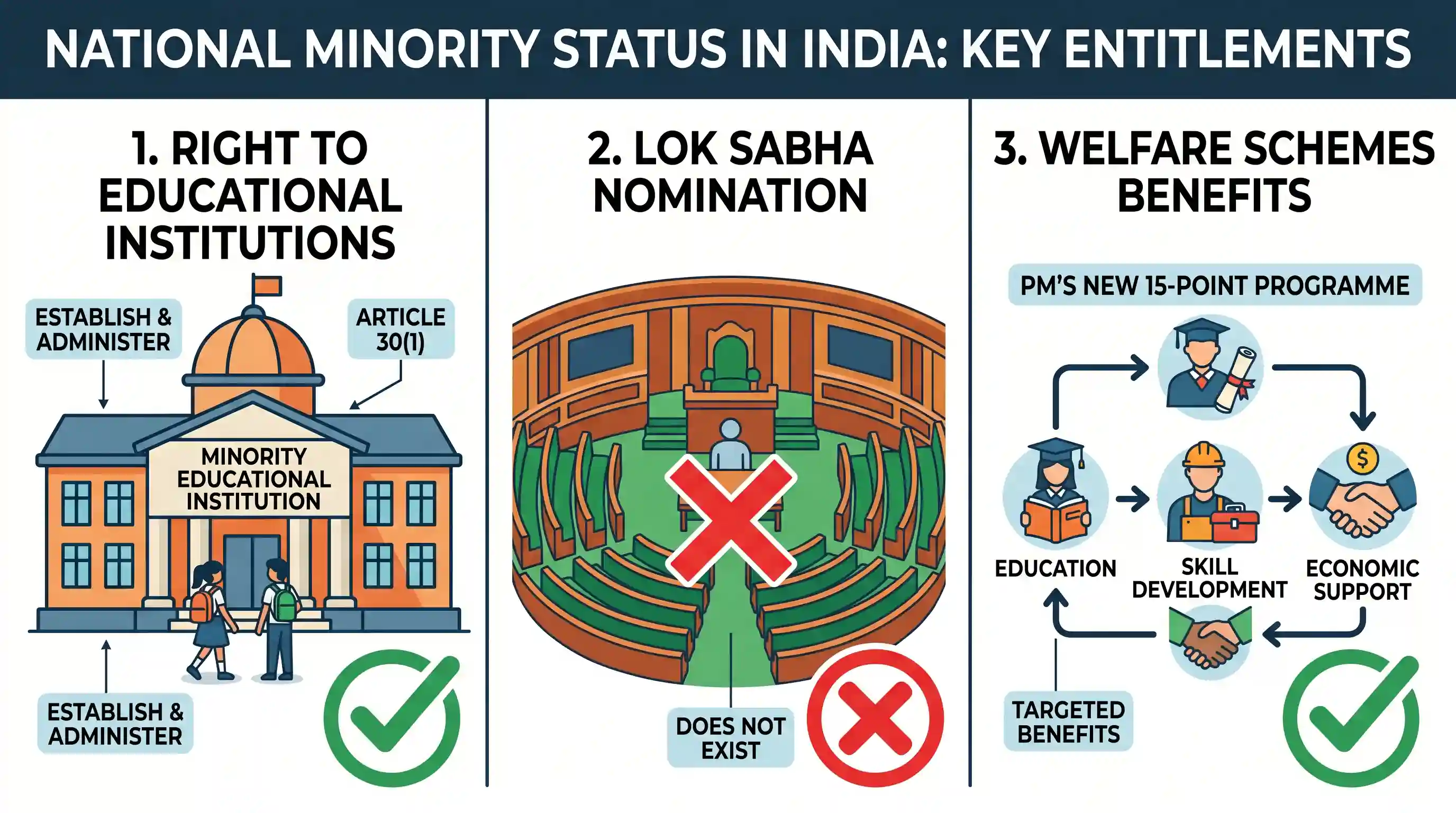 polity-and-governance: In India, if a religious sect/community is given the status of a national minority, what special advantages it is entitl